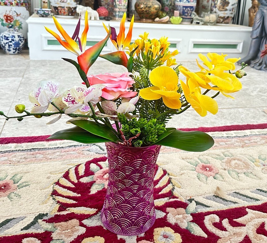 Floral Arrangement with Multi-Colored Silk Flowers in Purple MCM Vase