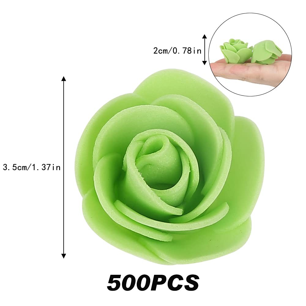 500 PCS Fruit Green Mini Foam Artificial Rose Head Bulk Fake Flower Crafts