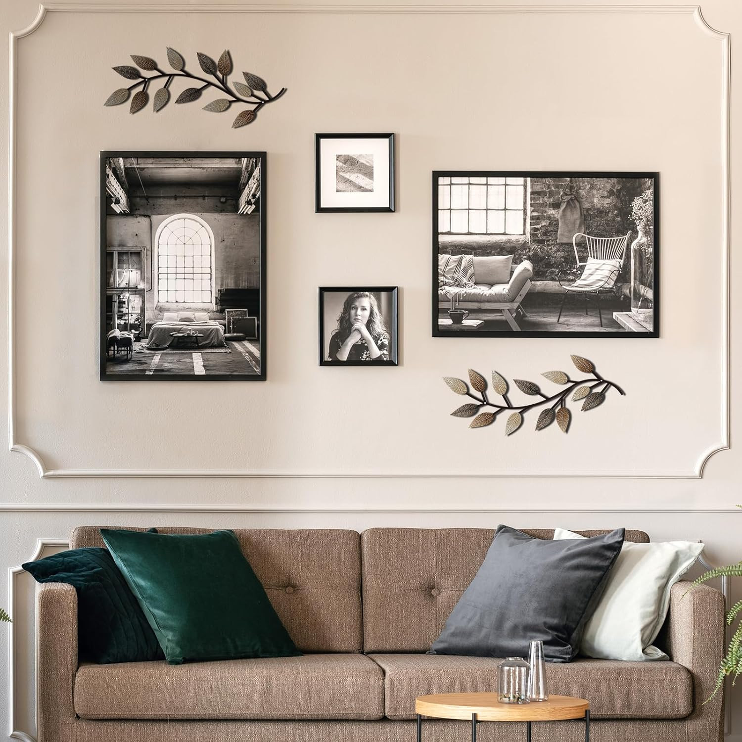 2 Pieces Metal Tree Leaf Wall Decor Vine Olive Branch Leaf Wall Art Living Room,
