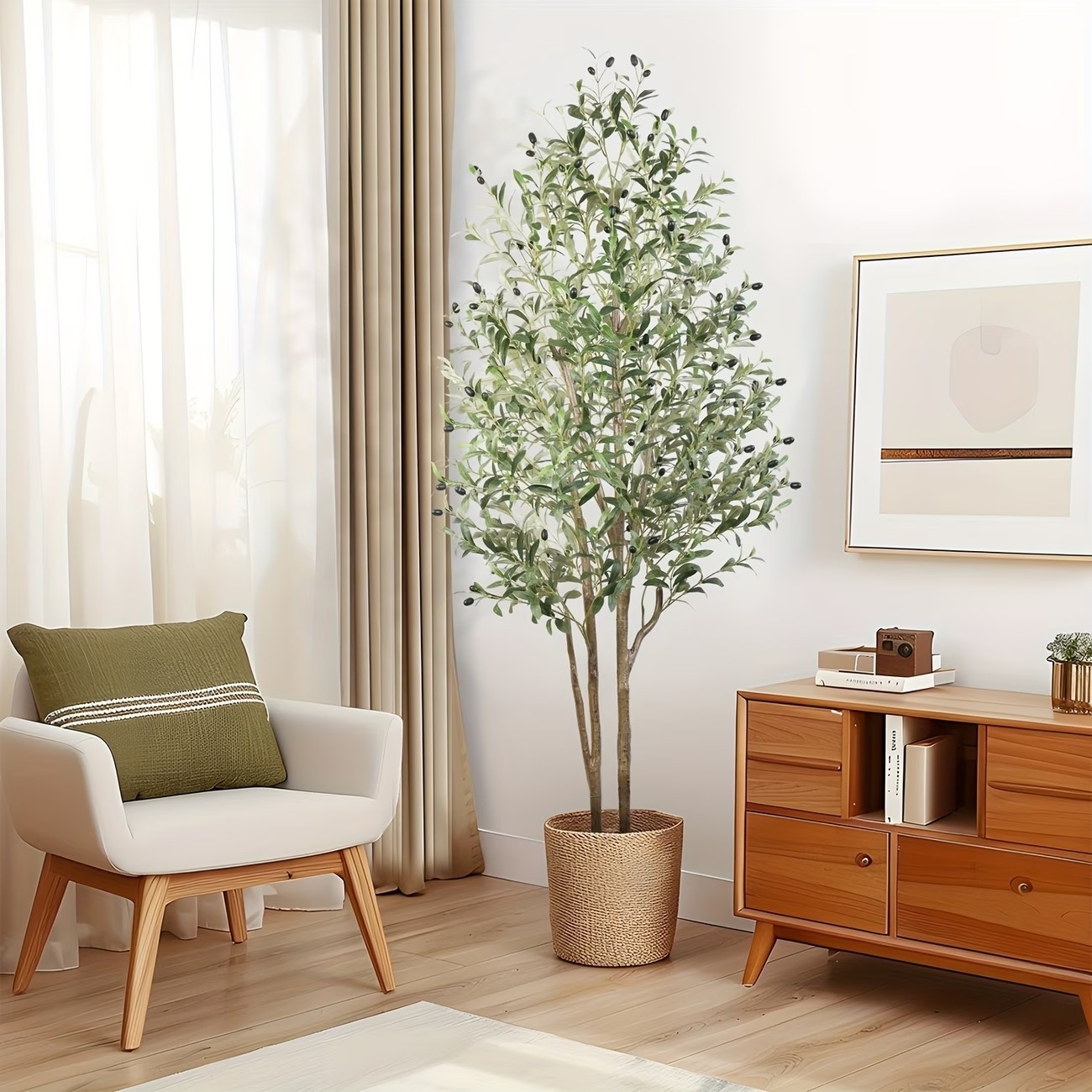 Artificial Olive Tree Potted Fake Plant with Fruits BLACK Planter Home Office In