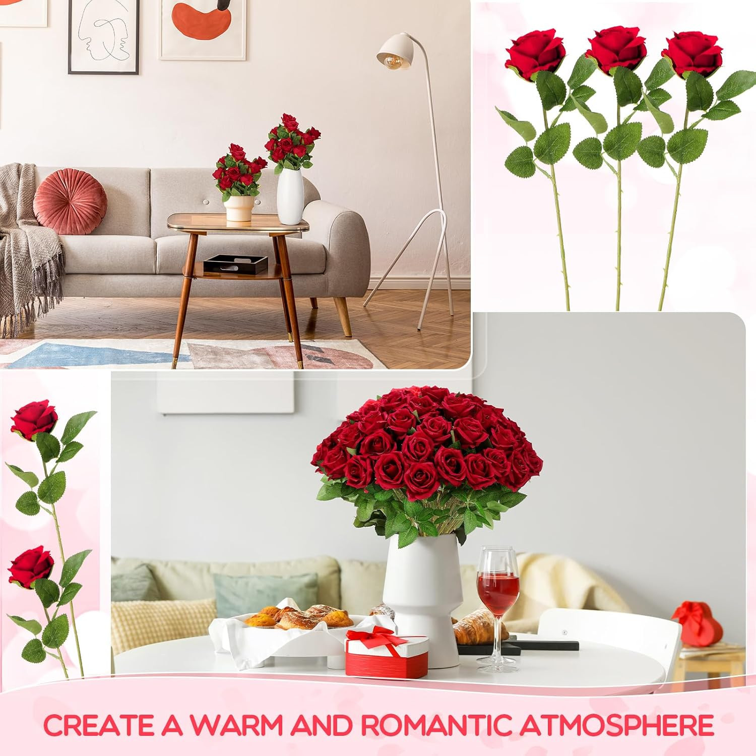 500 Pcs Artificial Silk Roses Flowers with Long Stem Bridal Wedding Bouquet Real
