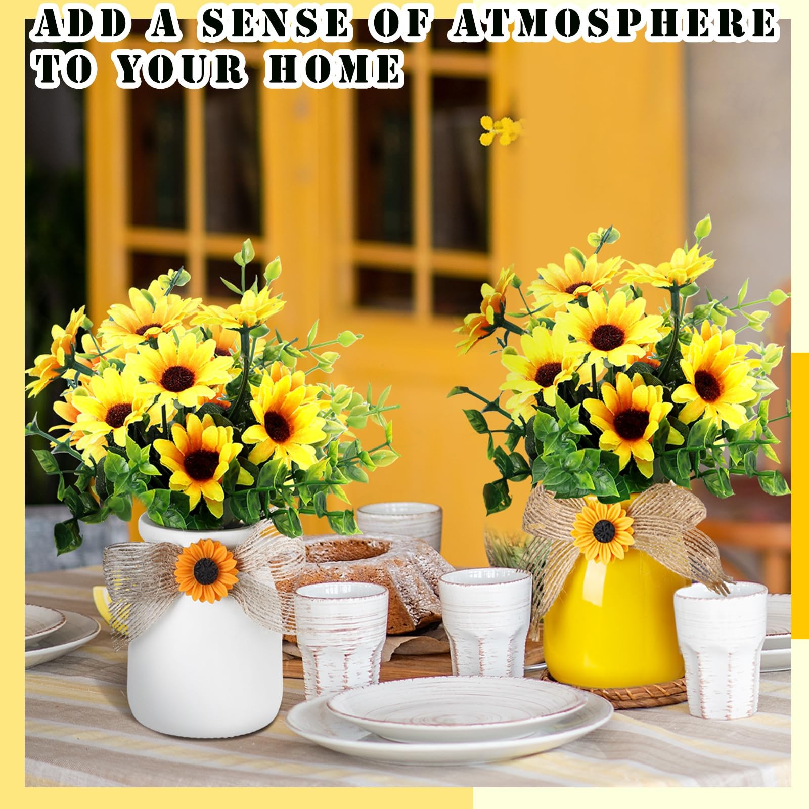 2 Pcs Artificial Fake Flowers in Vase Decorations Sunflower Table Centerpiece…