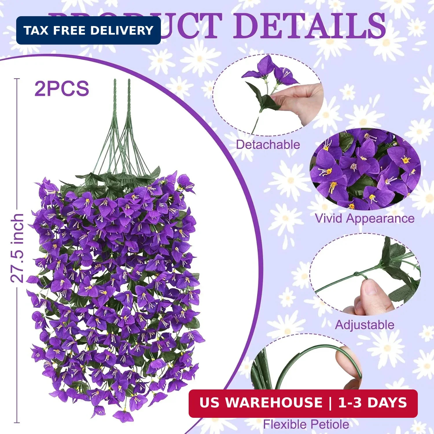 Artificial Bougainvillea Flowers Plants for Outdoors Decoration, 2 Pcs Faux Silk