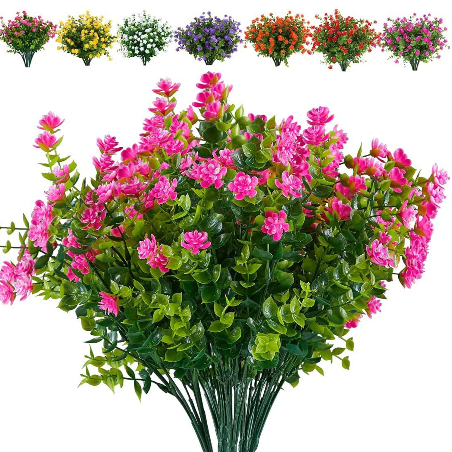 10 Bundles Faux Plastic Flowers UV Resistant Artificial Shrubs for Outdoor Decor