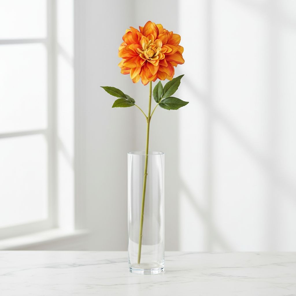 Orange Dahlia Stem Faux Flower 24 Inch 5 Inch Bloom Autumn Dahlia Fall Floral Ar