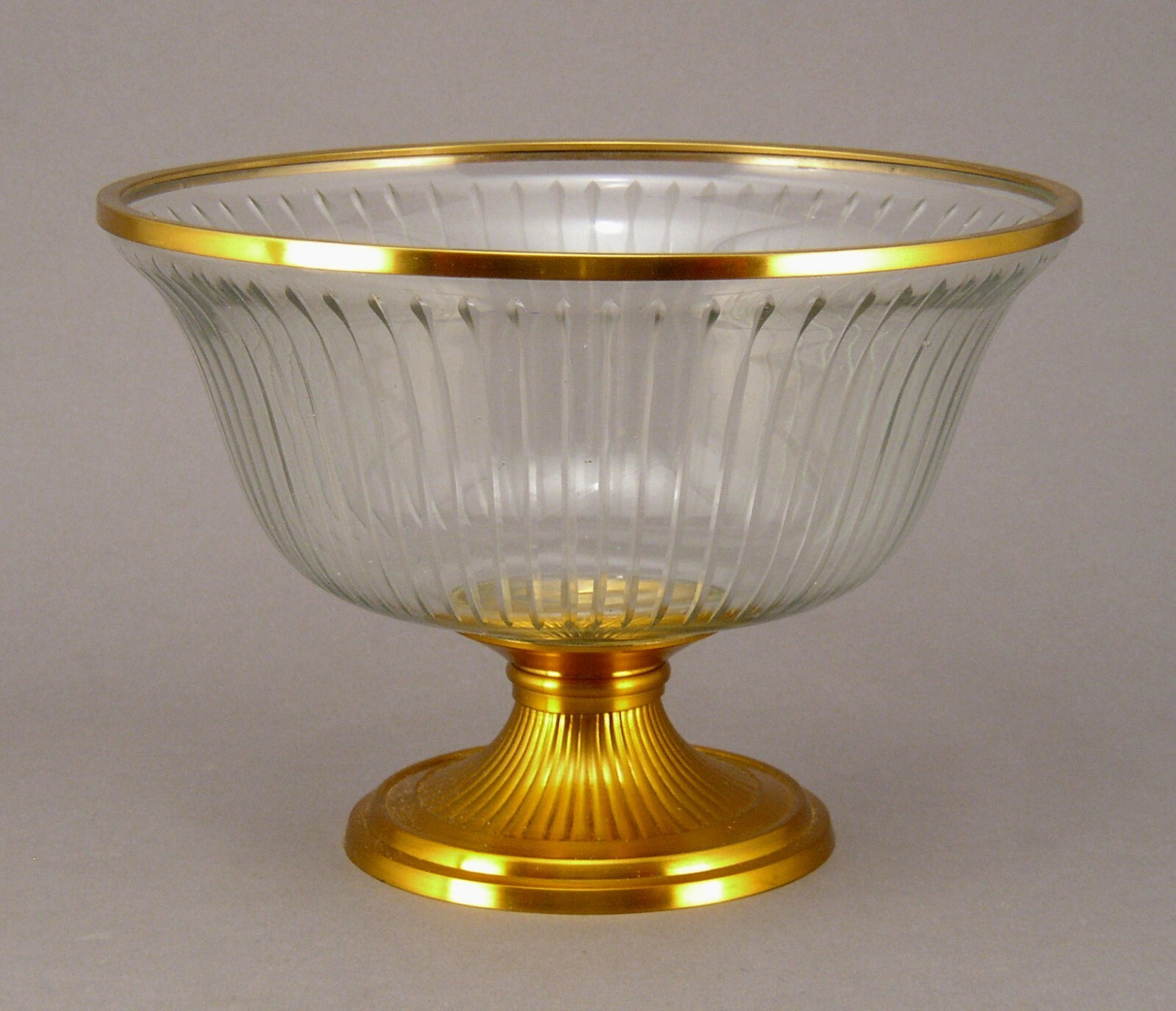 Compote Bowl Cut Glass on Gold Metal Base & Top Ring 8″D 5.5″High FREE SHIPPING