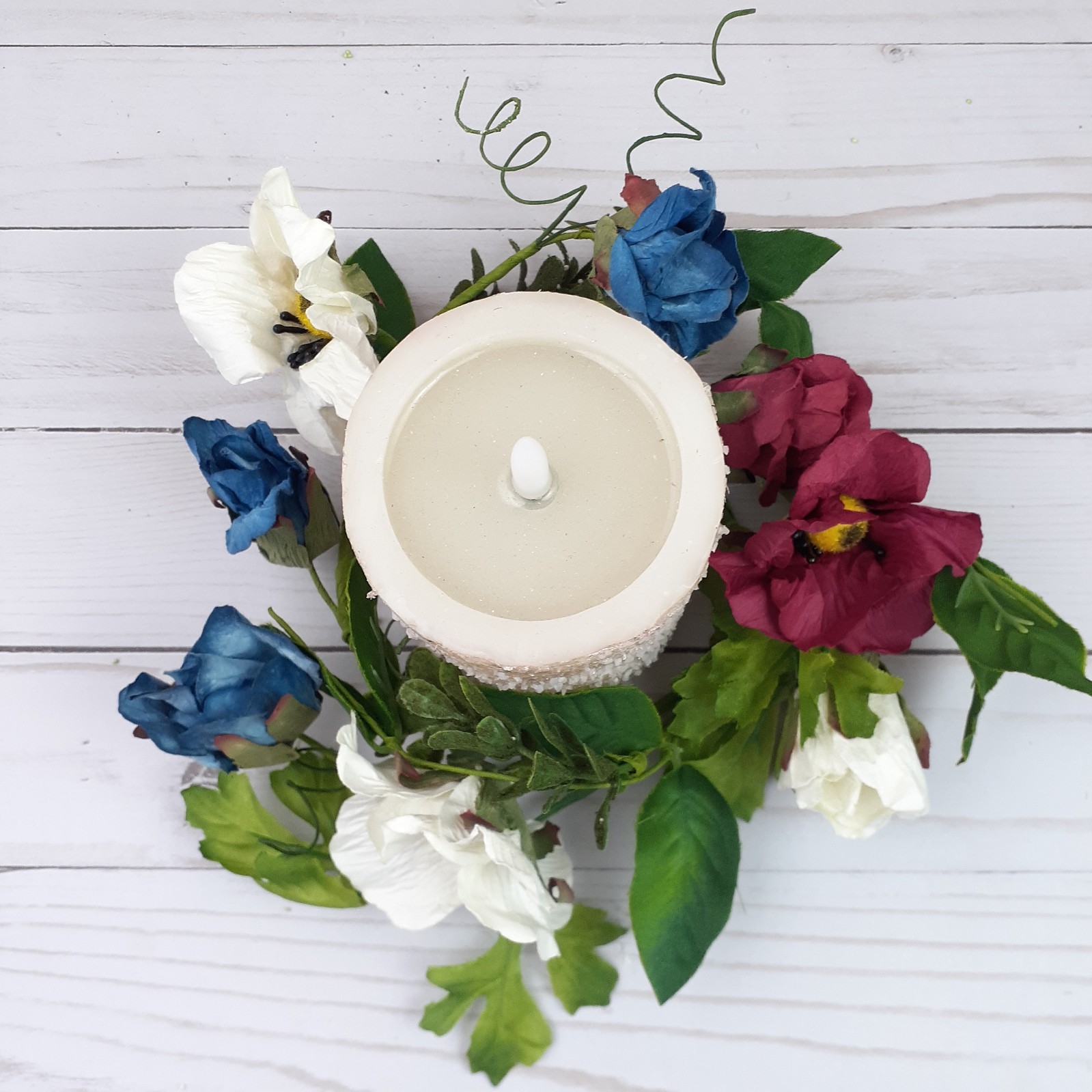 Floral Candle Ring Americana Red White Blue Rose Poppy Flowers 4″ inside