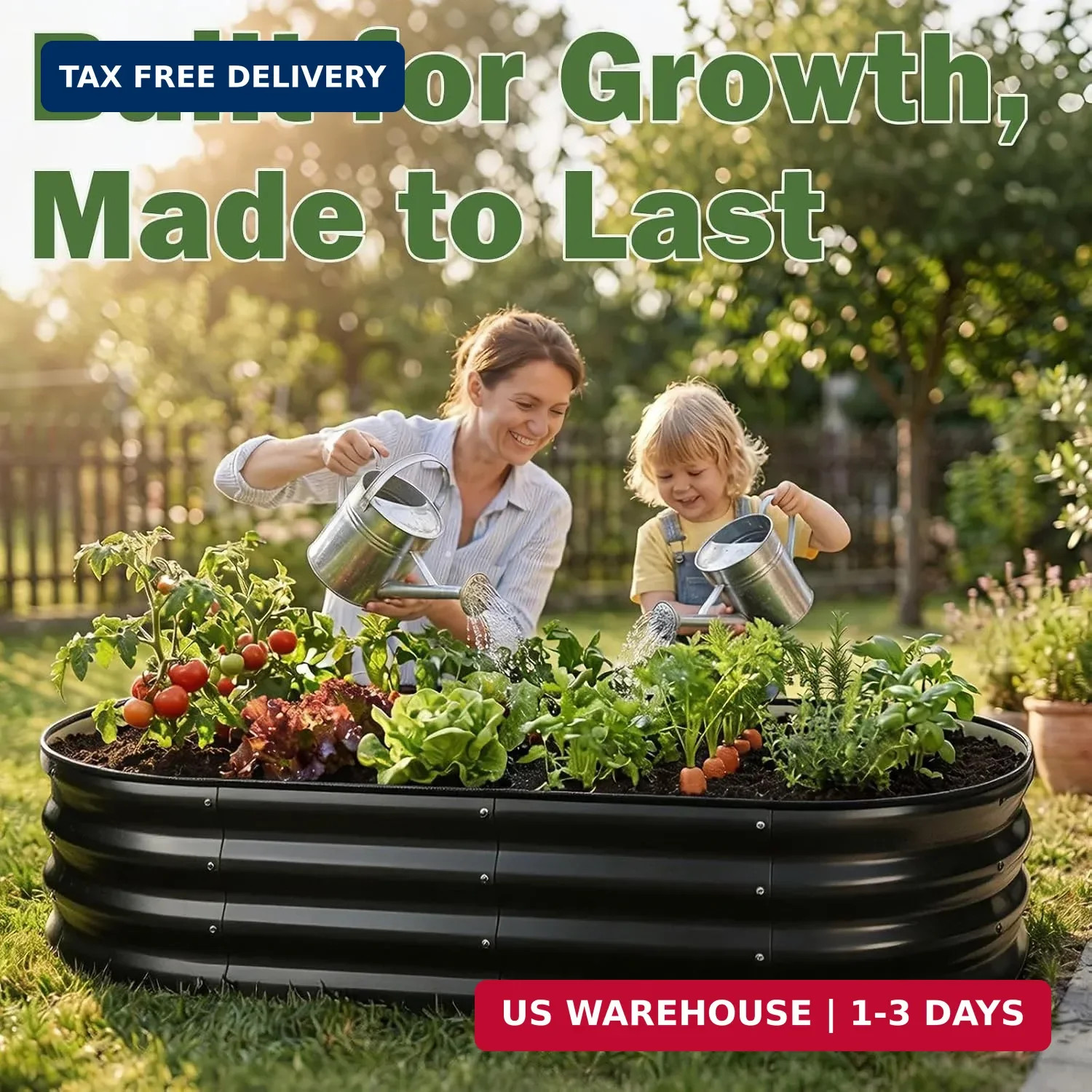 2 PCS Galvanized Raised Garden Bed 4x2x1 Ft, Oval Metal Outdoor Planter Box Kit