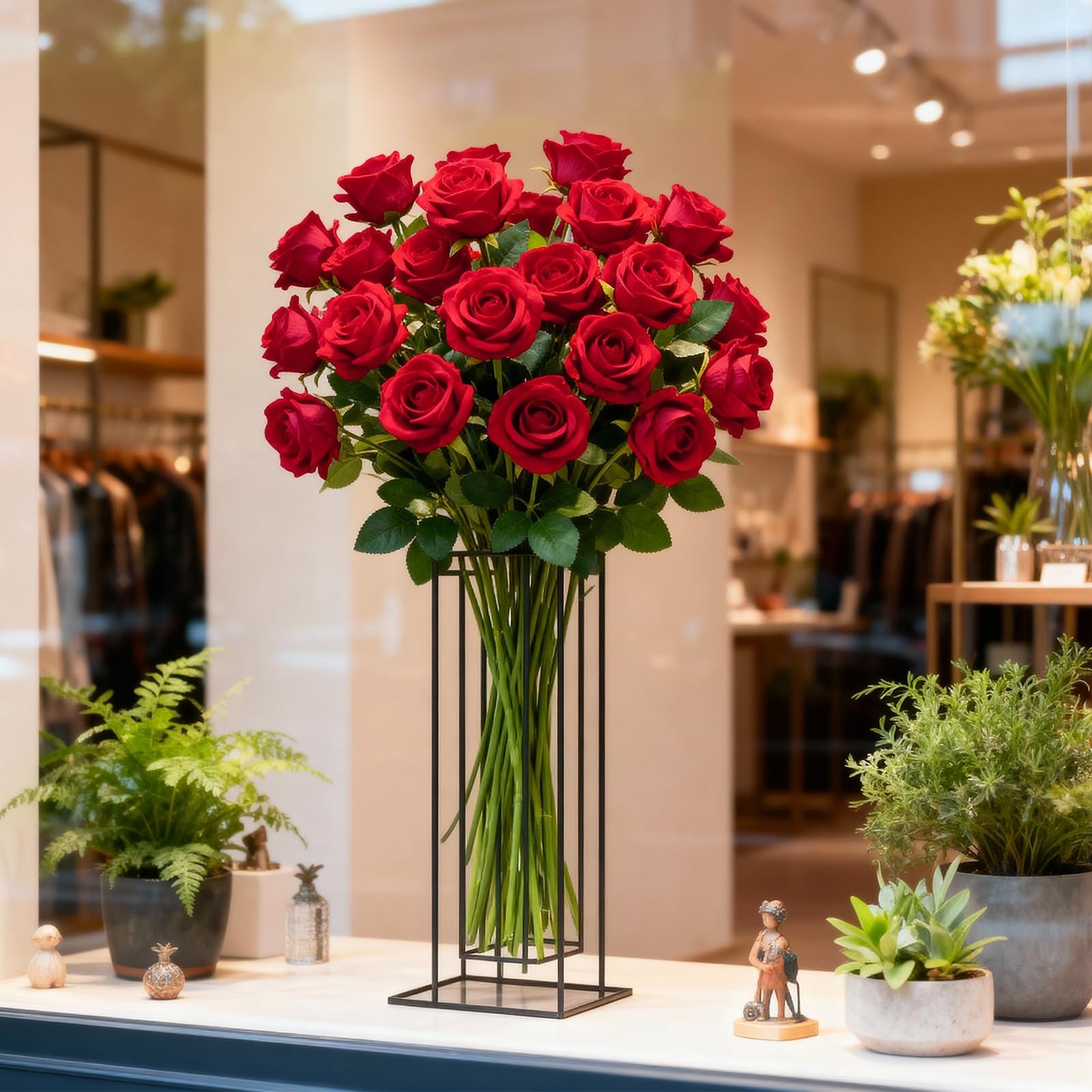 Fake Red Roses Set, 50 PCS Artificial Flowers Bulk, Realistic Silk Faux Rose …