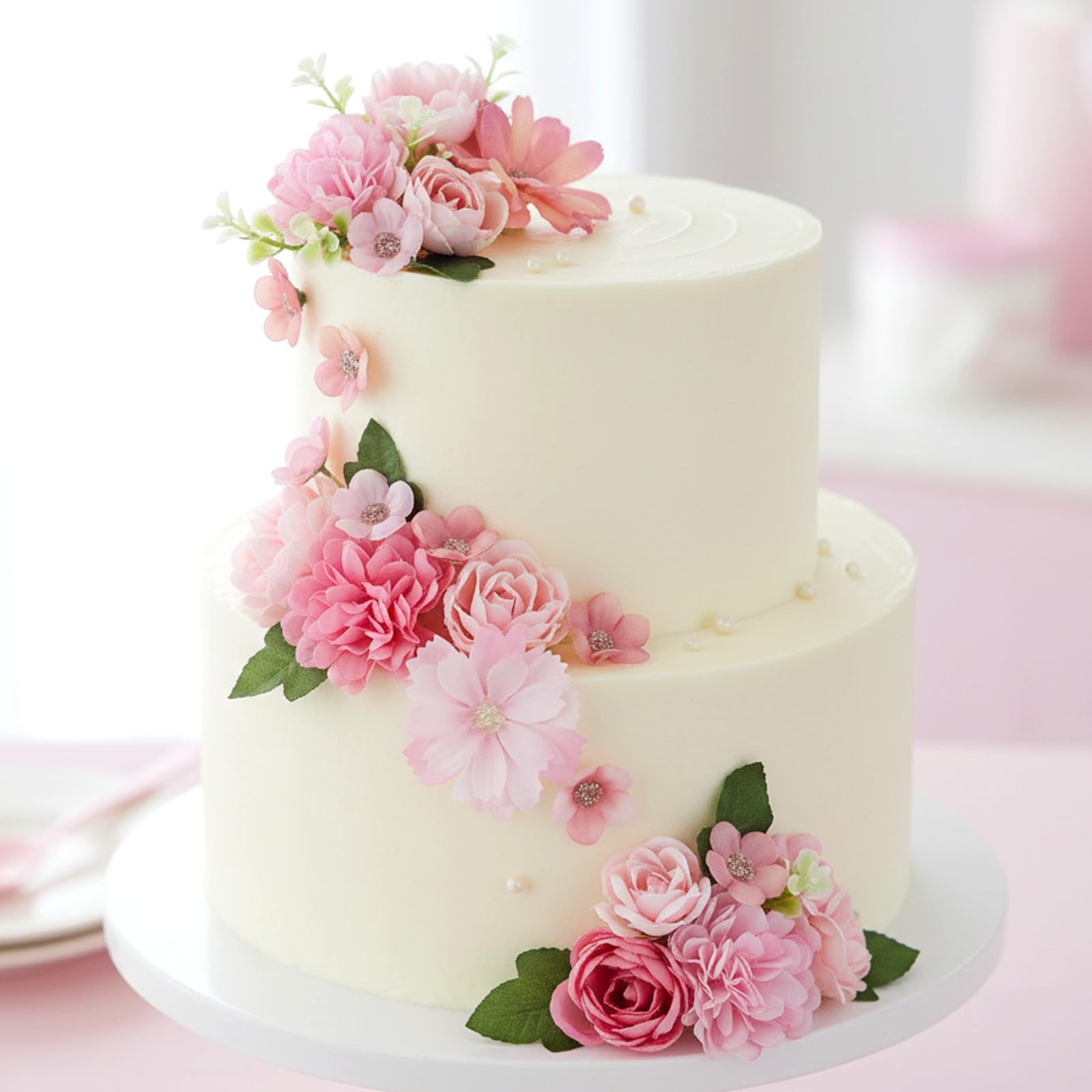 50 Pcs Pink Mini Faux Flower Heads for Crafts Wedding Cake Wreath Decor