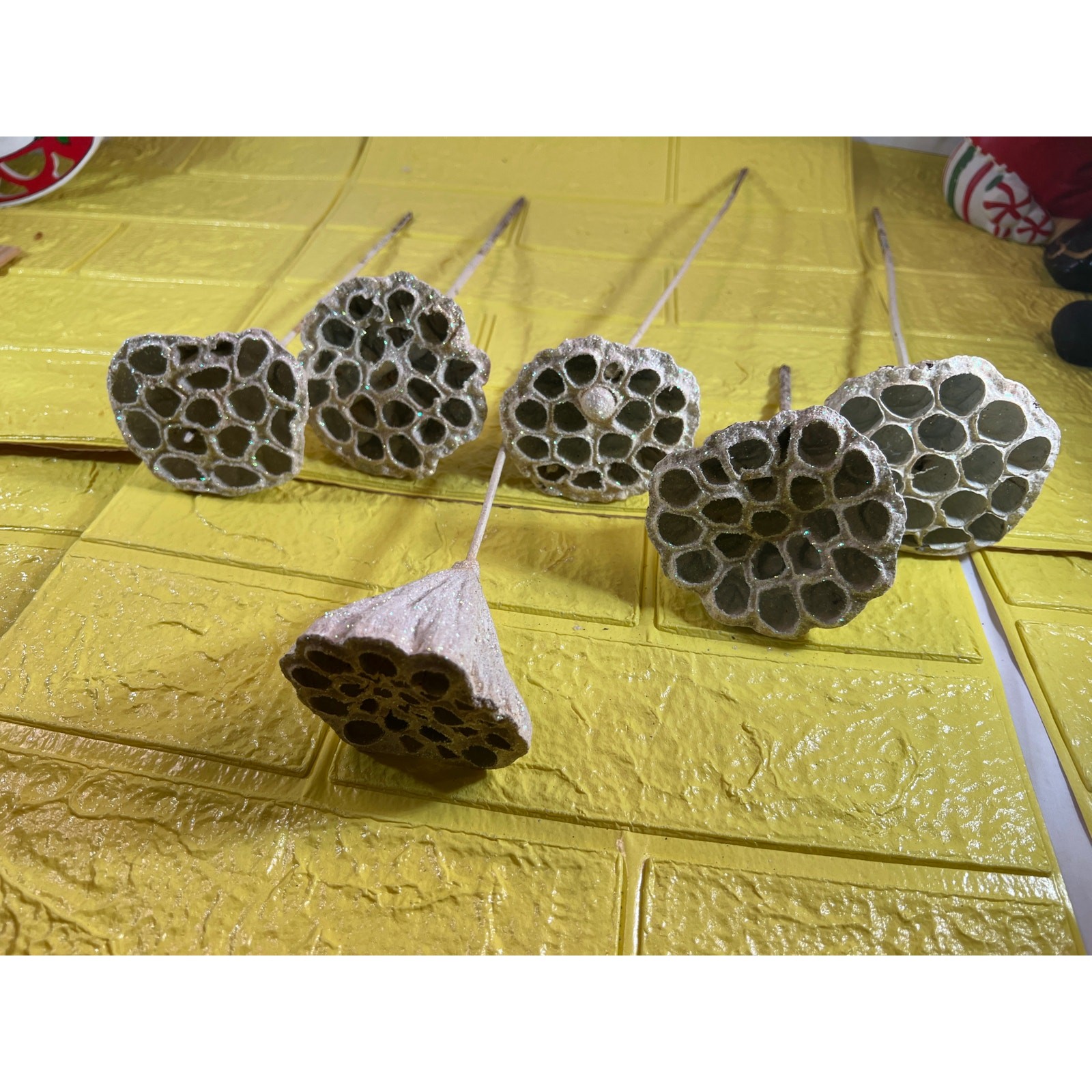 Vintage Lotus Seed Pod Floral Picks Christmas Holiday White Silver Set