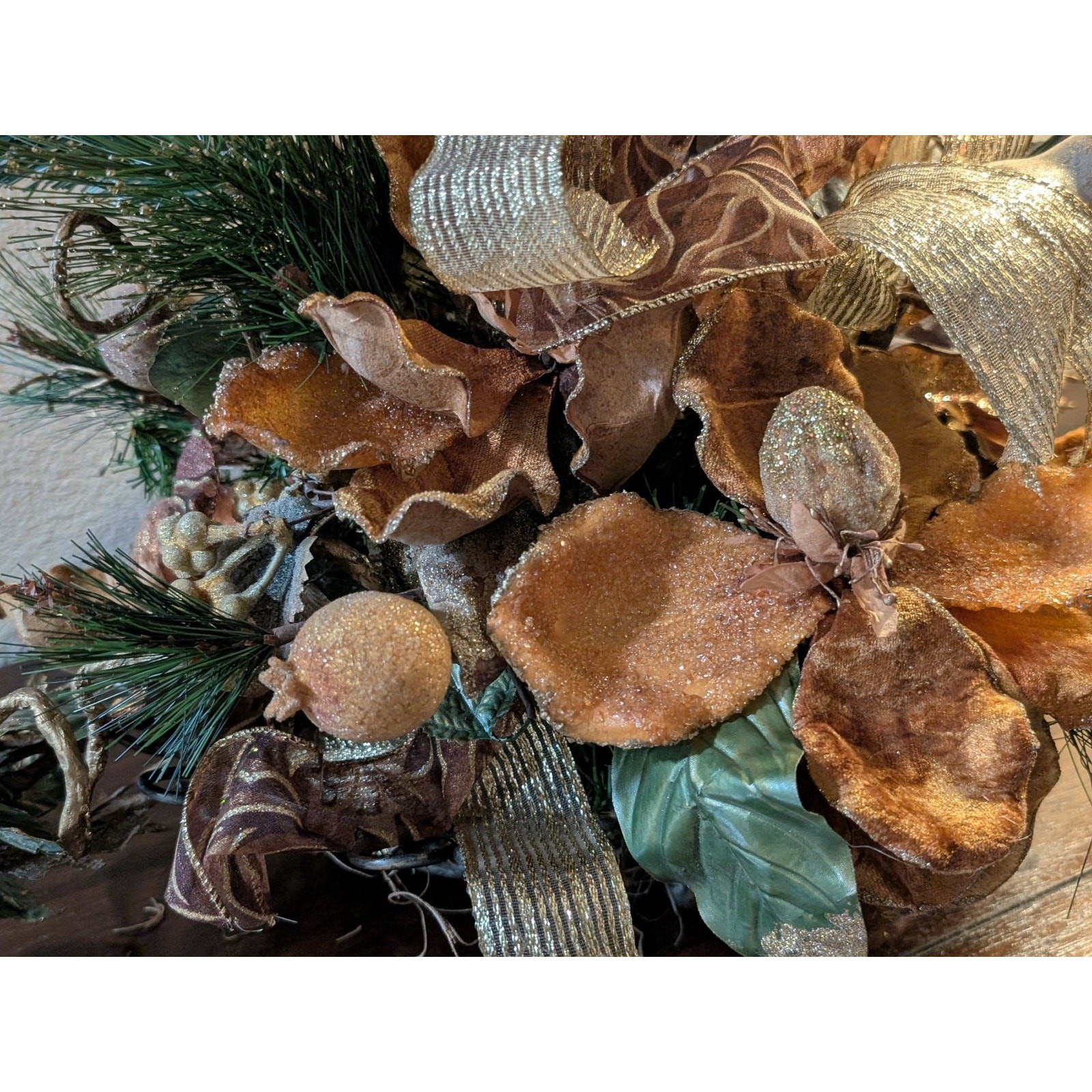 Rust Tan Gold Floral Autumn Fall Thanksgiving Centerpiece Pheasant Feathers
