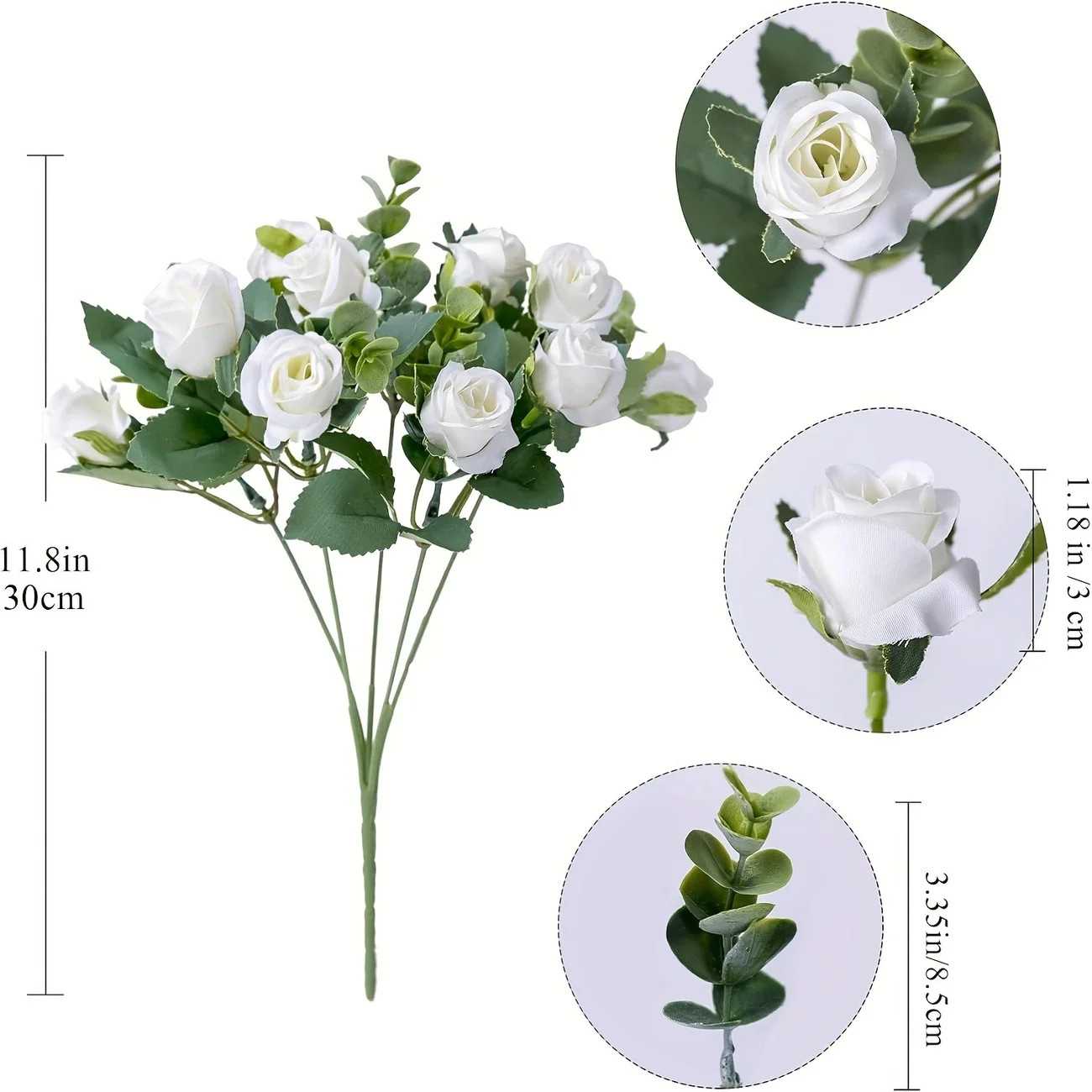 10 Heads Artificial Flower Silk Rose White Eucalyptus Leaves Peony Bouquet Fake