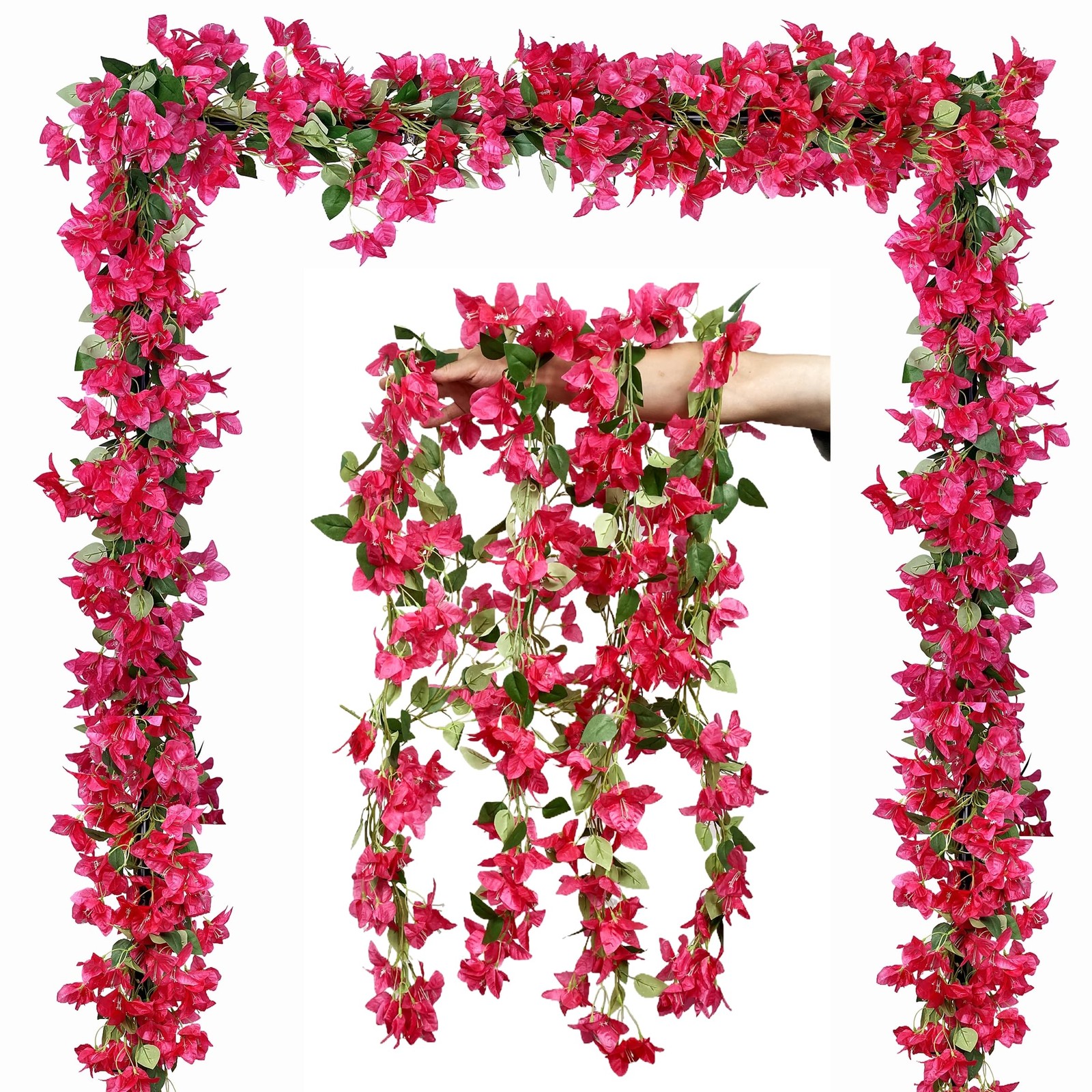 Artificial Bougainvillea Flowers Vines Silk Fuchsia Plants 69″ Long Trailing …