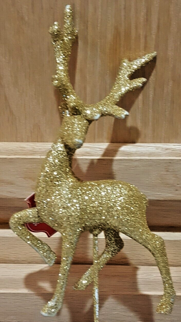Holiday Time Gold Glitter Reindeer Pick -Floral Arrangements/Wreaths 8.5″L