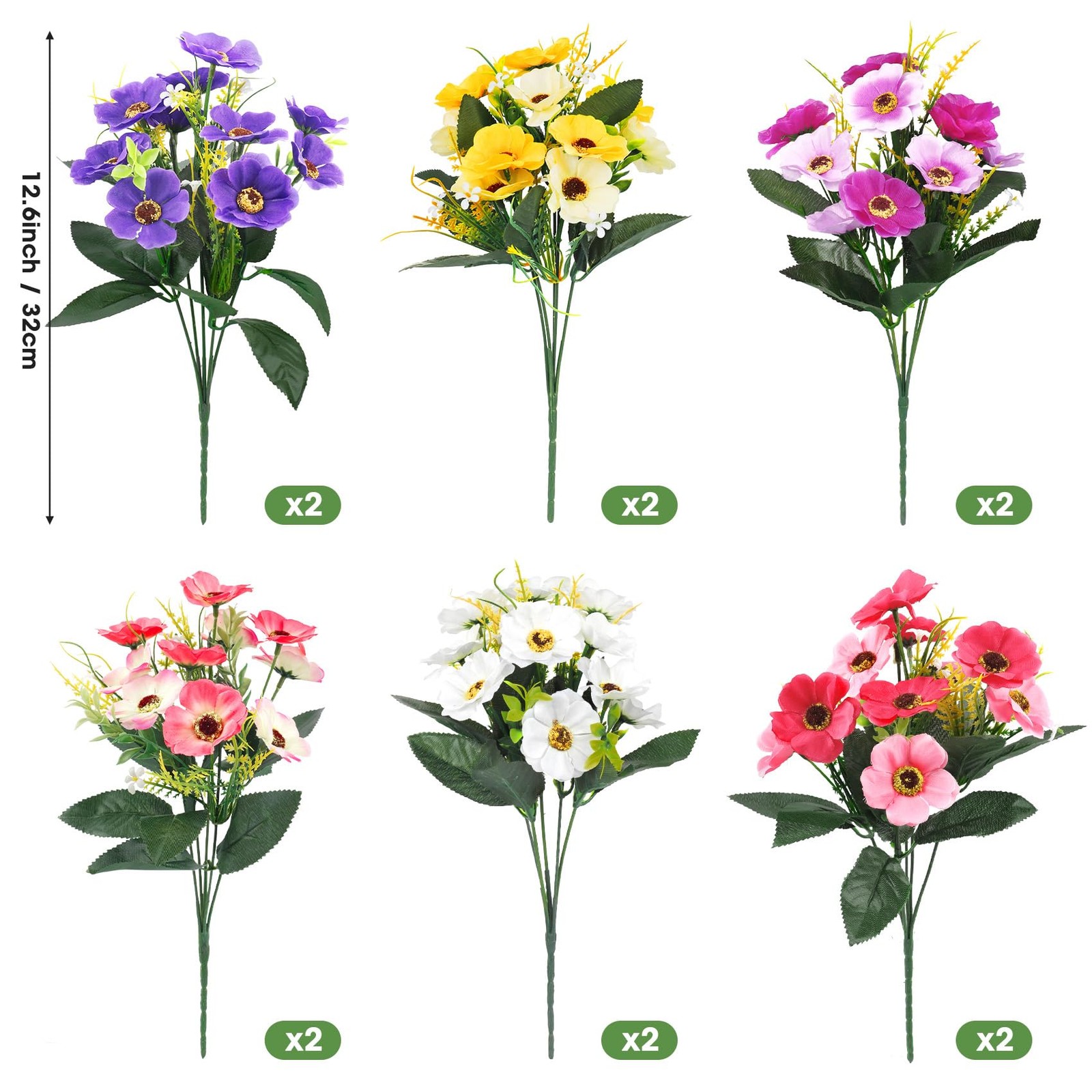 12 Bundles Artificial Flowers for Outdoors Decoration, Fake Daisy Silk Flower…