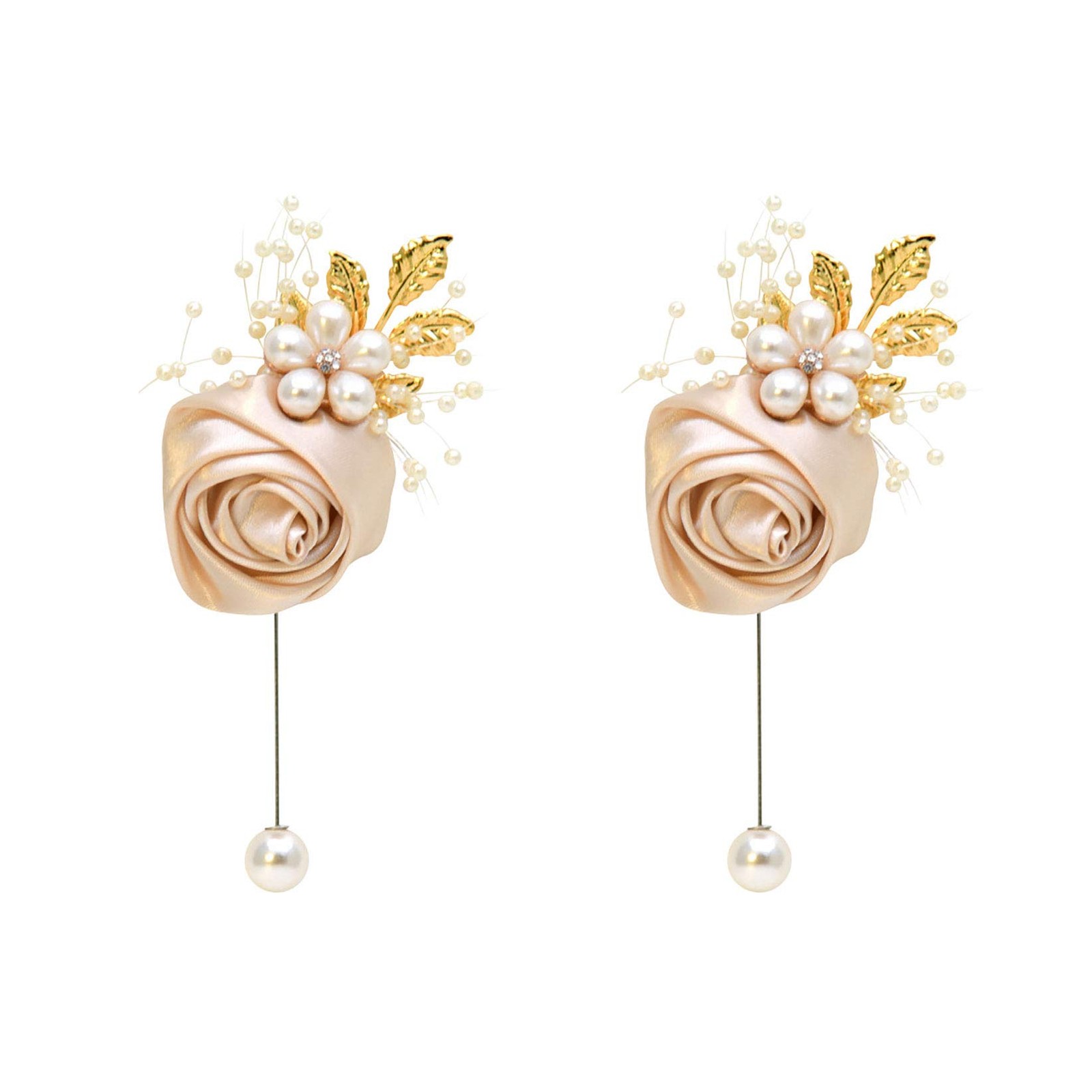 Boutonniere 2PCS Satin Rose Gold Accent Men’s Boutonniere Champagne Groom Lap…