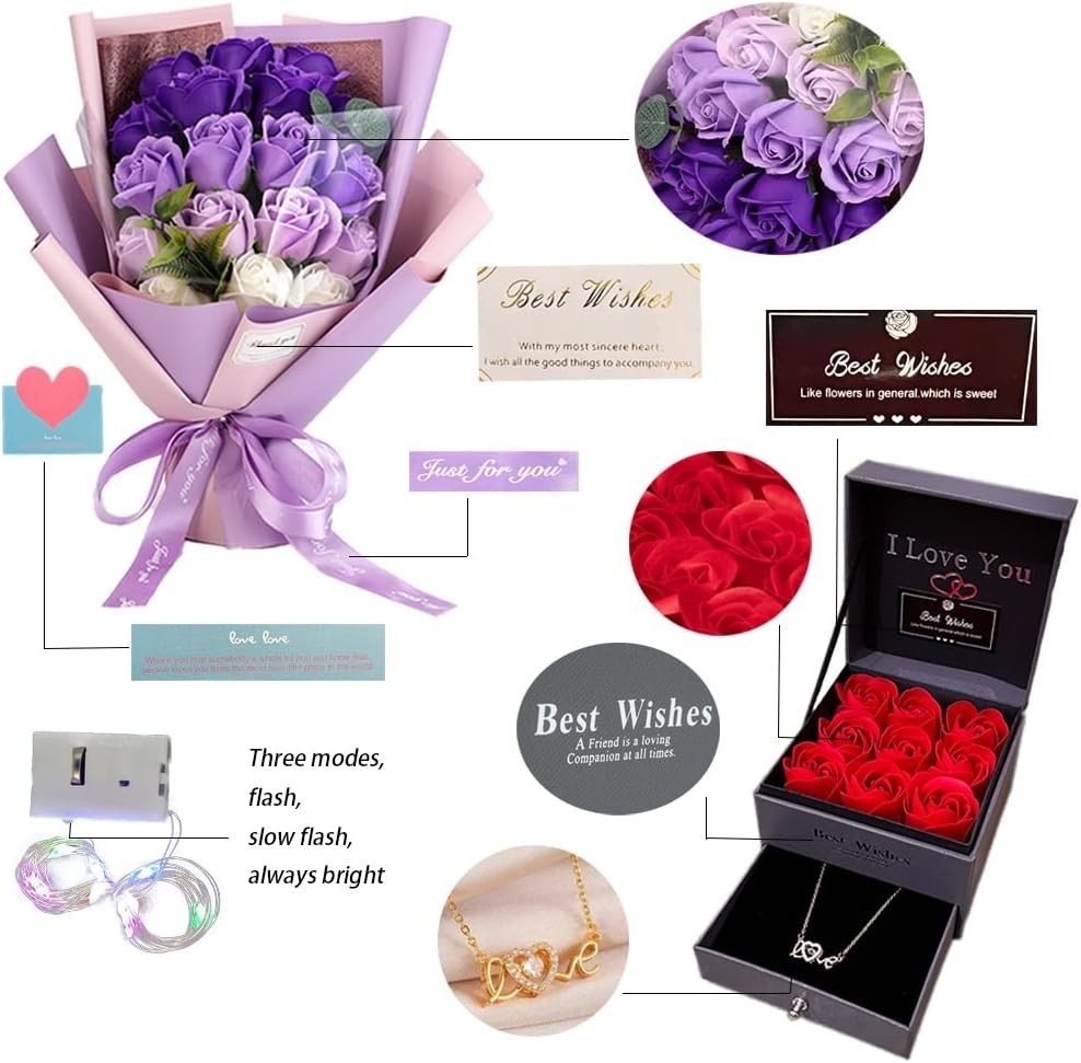 Stunning 18 Soap Roses Gift Box with Love Necklace – Perfect for All Occasions