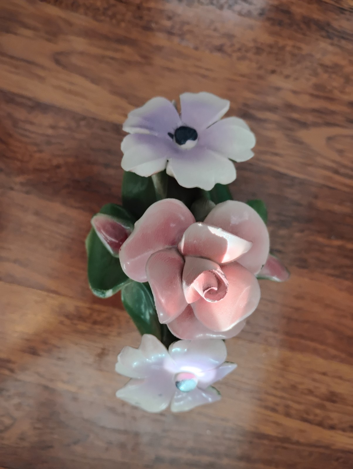 Vintage Capodimonte Italy Floral Basket Porcelain Pink & White Roses 7 x 6 x 5″