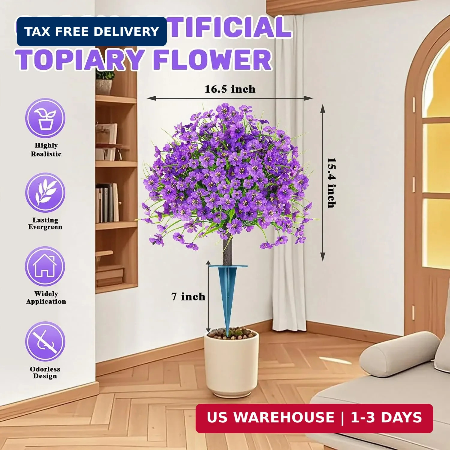 Grooy Set of 2 Artificial Topiary Ball Flower for Outdoor | UV Resistant Faux Fl