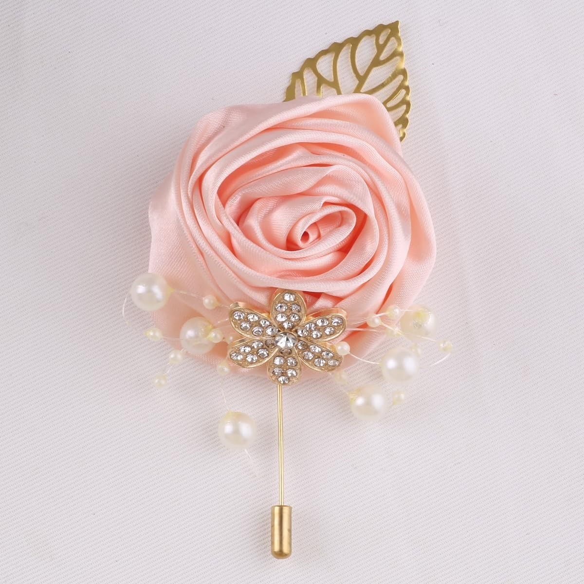 5 PCS Artificial Boutonniere Gold Leaf Faux Silk Rose Corsage Wedding Prom