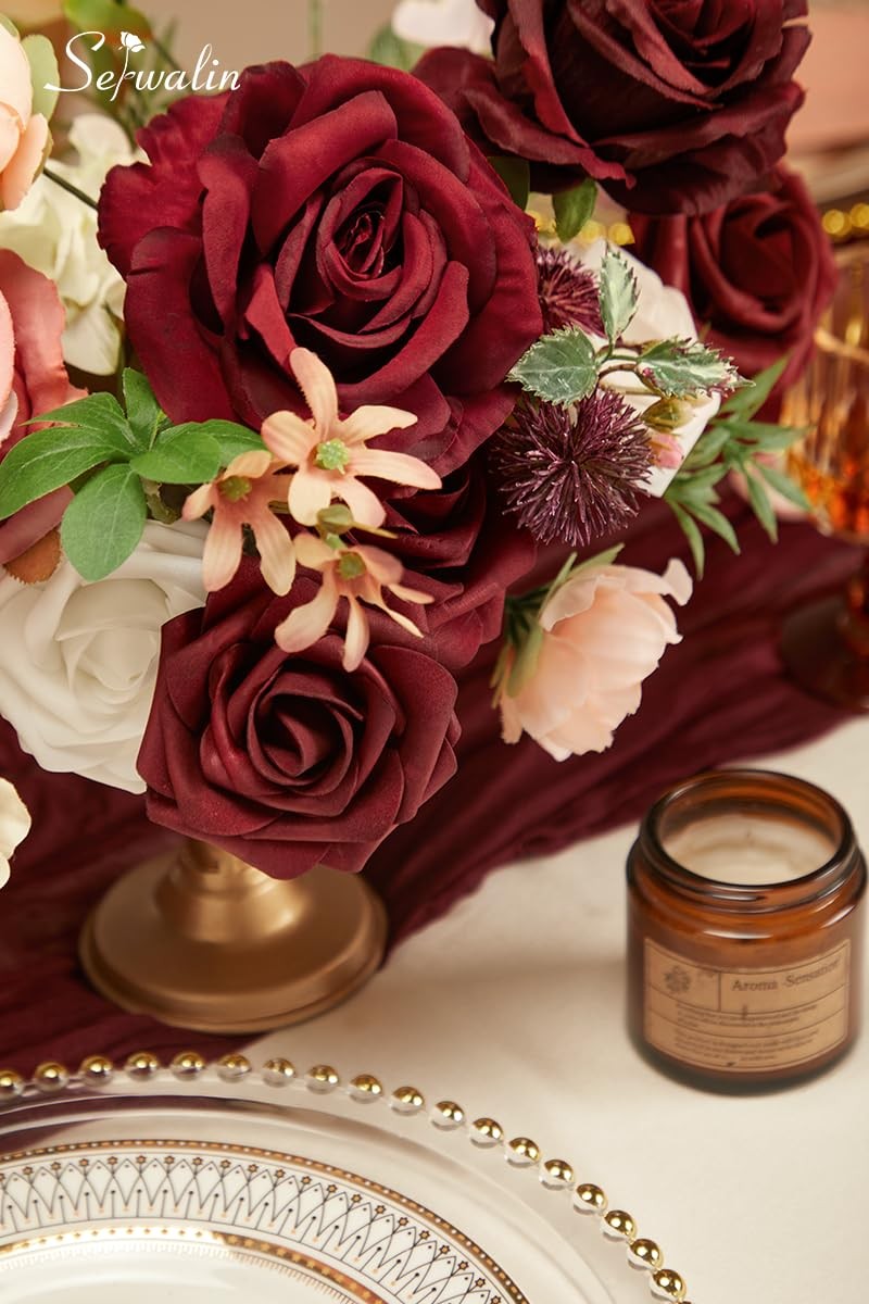 Artificial Flower Burgundy Pink Roses Silk Fake For DIY Wedding Bouquet New
