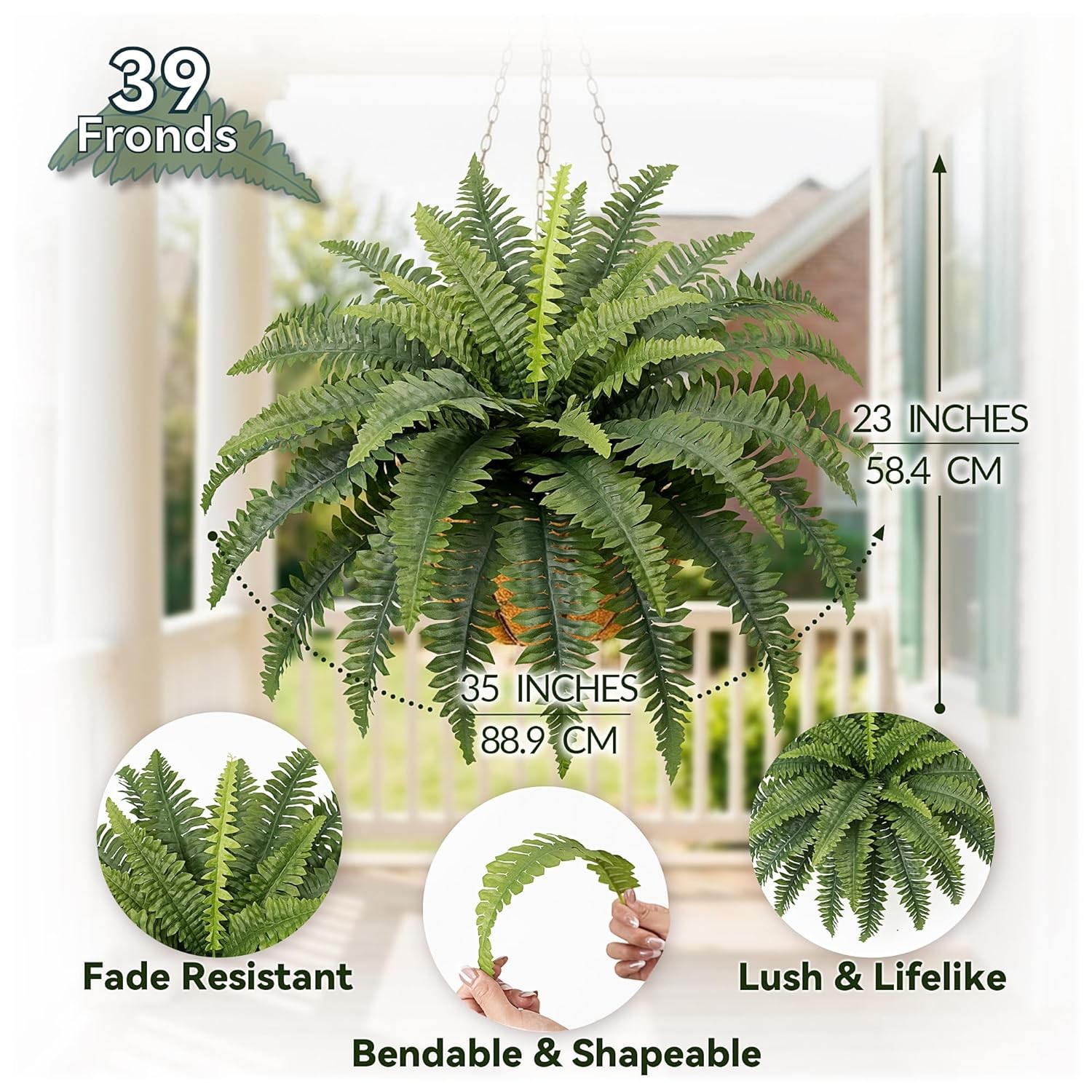 35IN Large Fake Ferns Artificial Boston Ferns 2 Piece Frond Fern Plants
