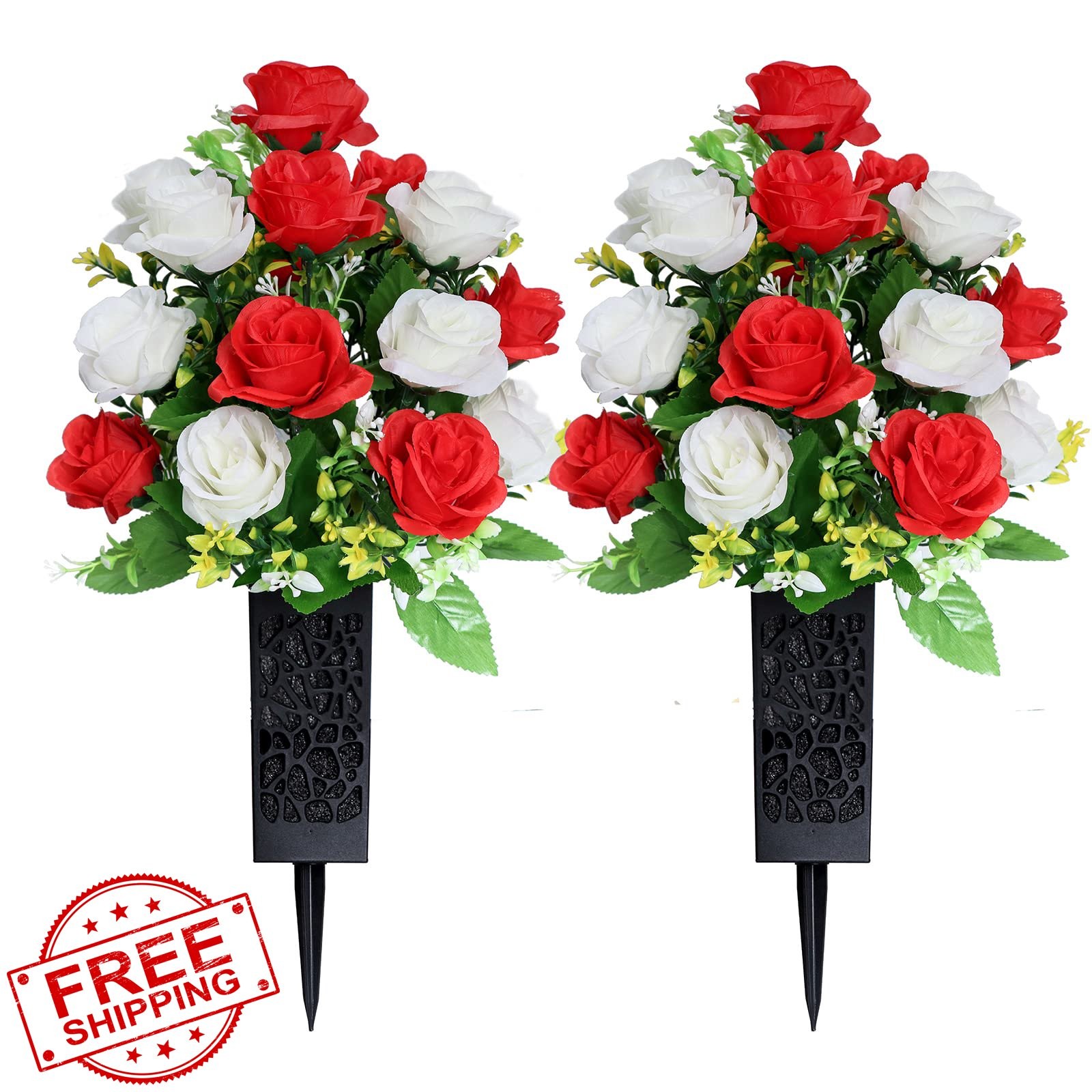 LVXINLI 2 Sets Artificial Cemetery Flowers,Memorial Flowers,Beautiful Arrange…