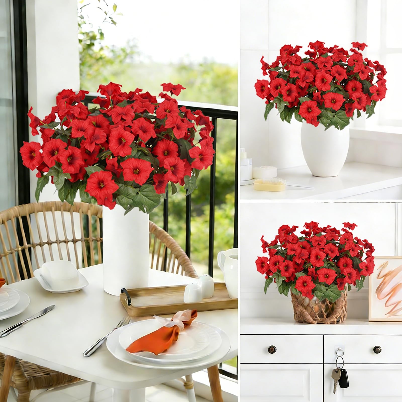 Artificial Flowers for Outdoors, Faux Petunias Spring Summer Decoration, Fake…