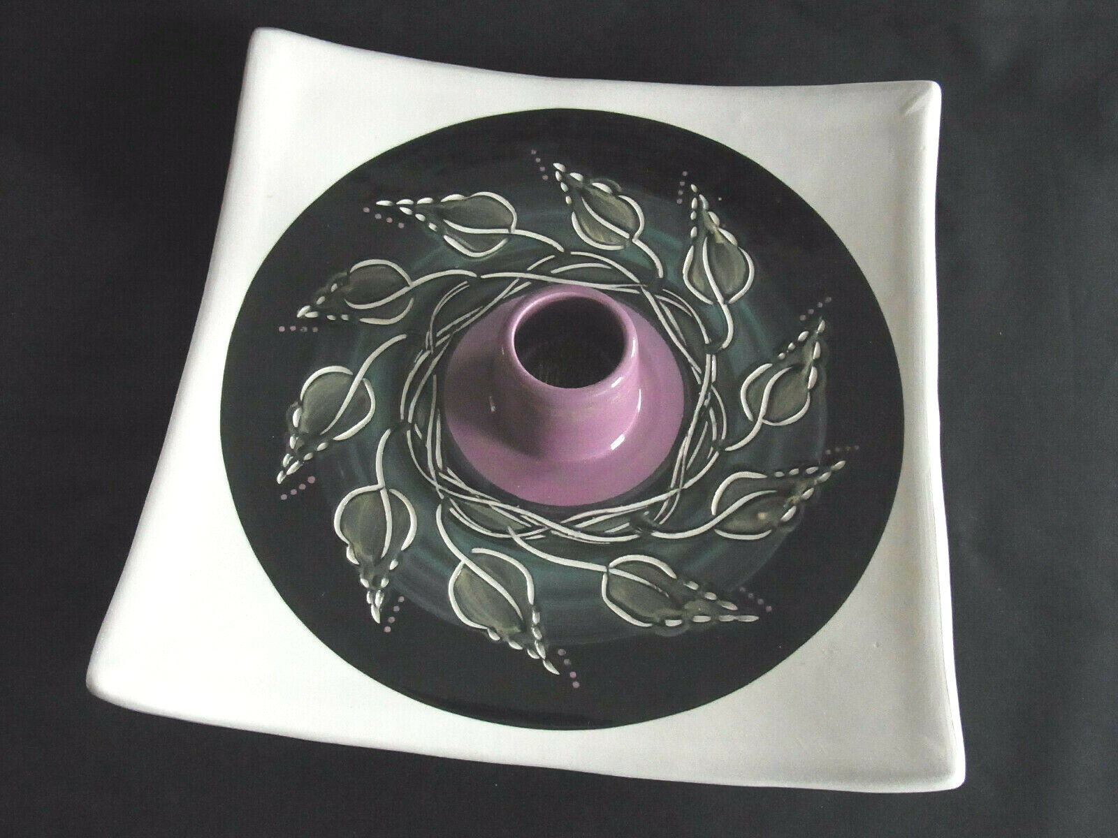 NEW Ikebana Ware Square Server Platter with Flower Vase Center