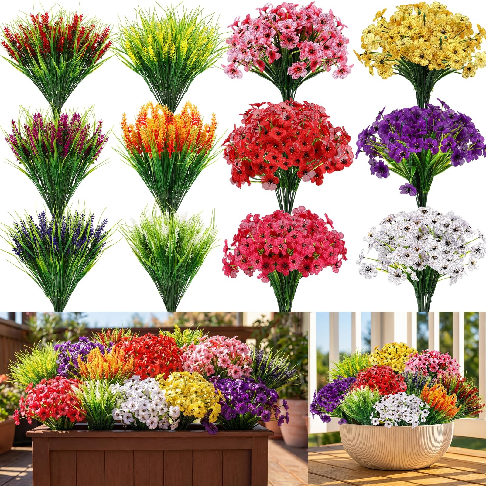 Zeyune 48 Bundles Artificial Flowers for Outdoor Fake Flowers UV Resistant Fa…