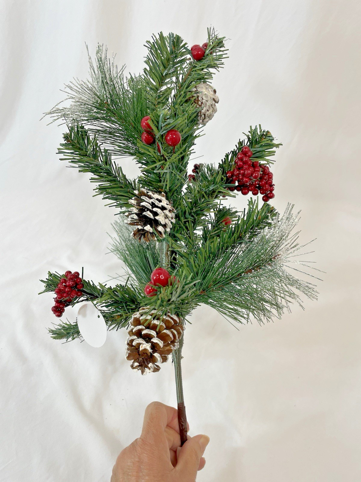 Collections Etc 6 Faux 18” Pine Branches W/ Frosted Pinecones, Stems & Berries