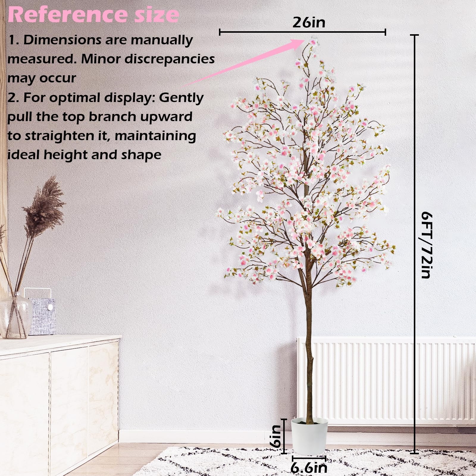 Caxchiling Artificial Pink Cherry Blossom Tree 6FT, Faux Tree Indoor | Realis…
