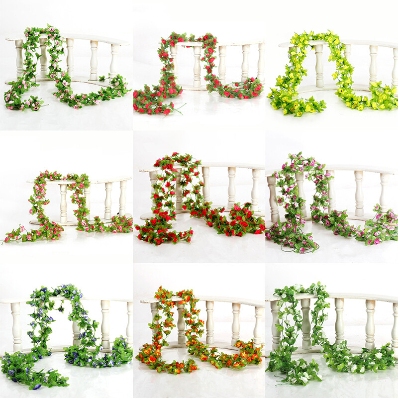 1PCS Silk Rose Artificial Flowers Vine Garland Fake Ivy Arch Hanging Fake Plant