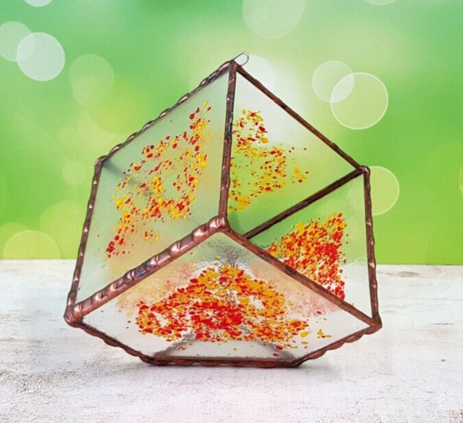 Geometric Terrarium Stained Glass, Cube Glass Planter, Home Decor Gardening Gift