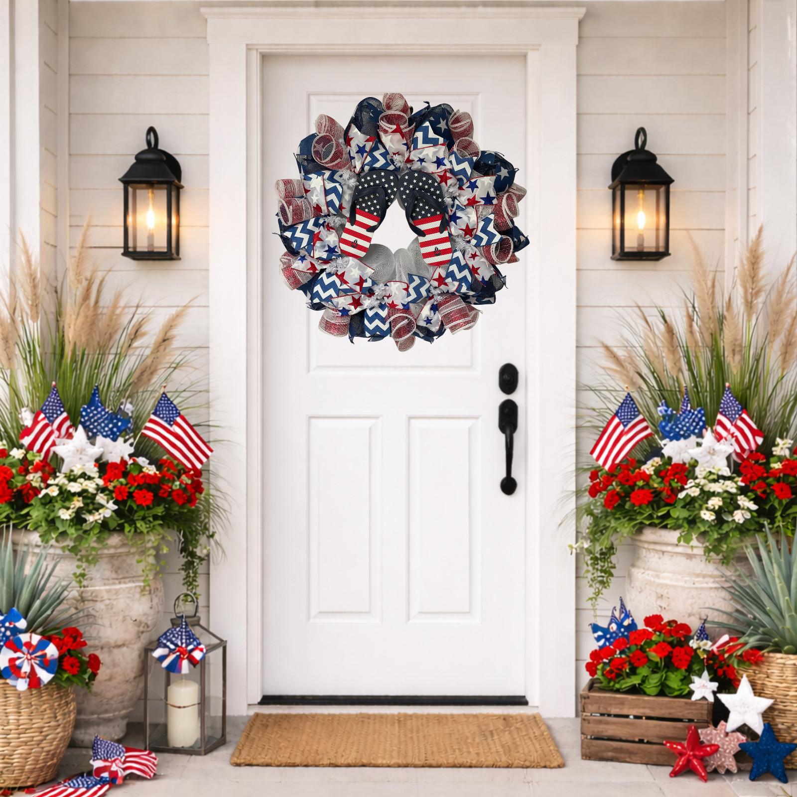 Patriotic Flip Flop Beach Handmade Deco Mesh Wreath