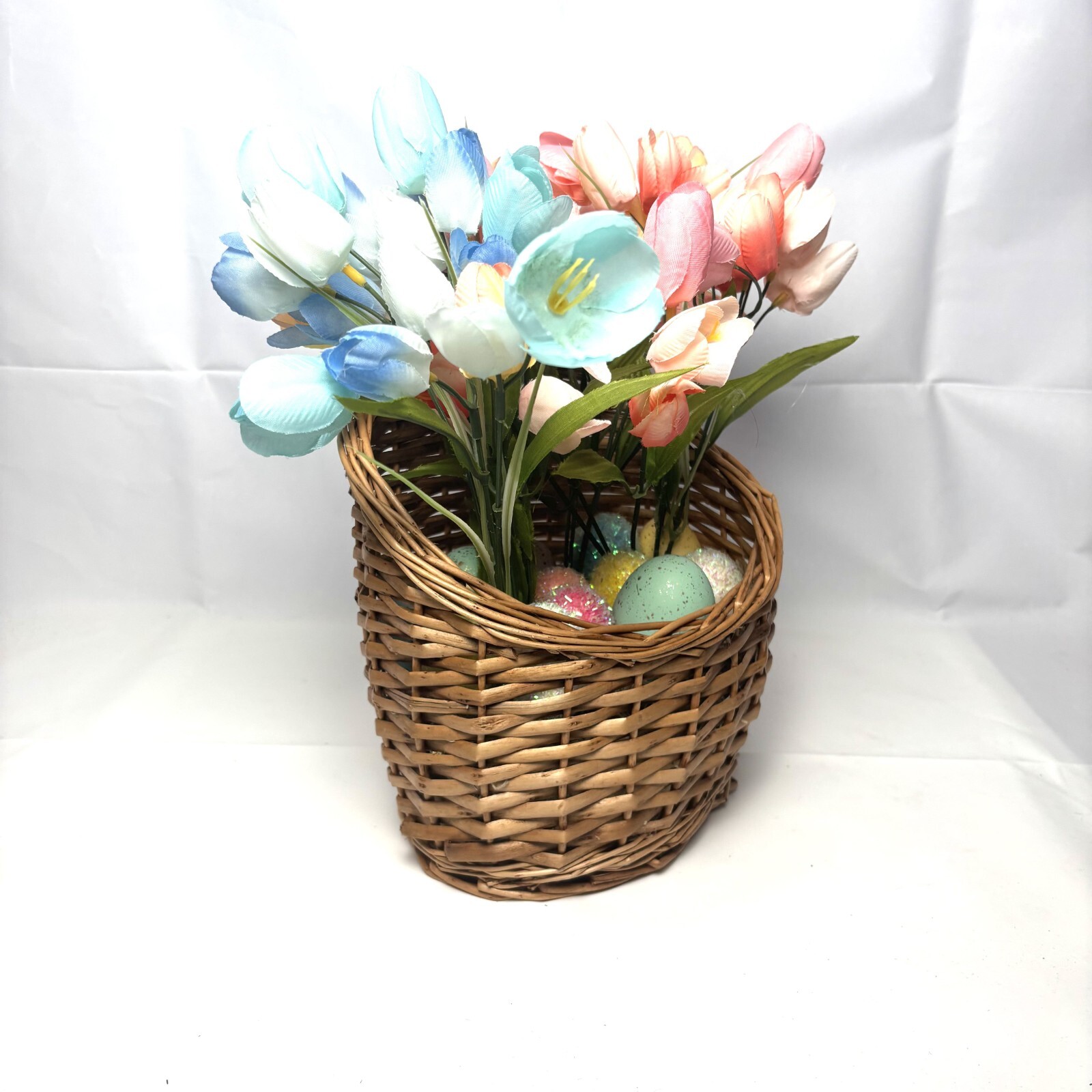 Easter Basket of Eggs and Flowers, Holiday Decor, Handmade