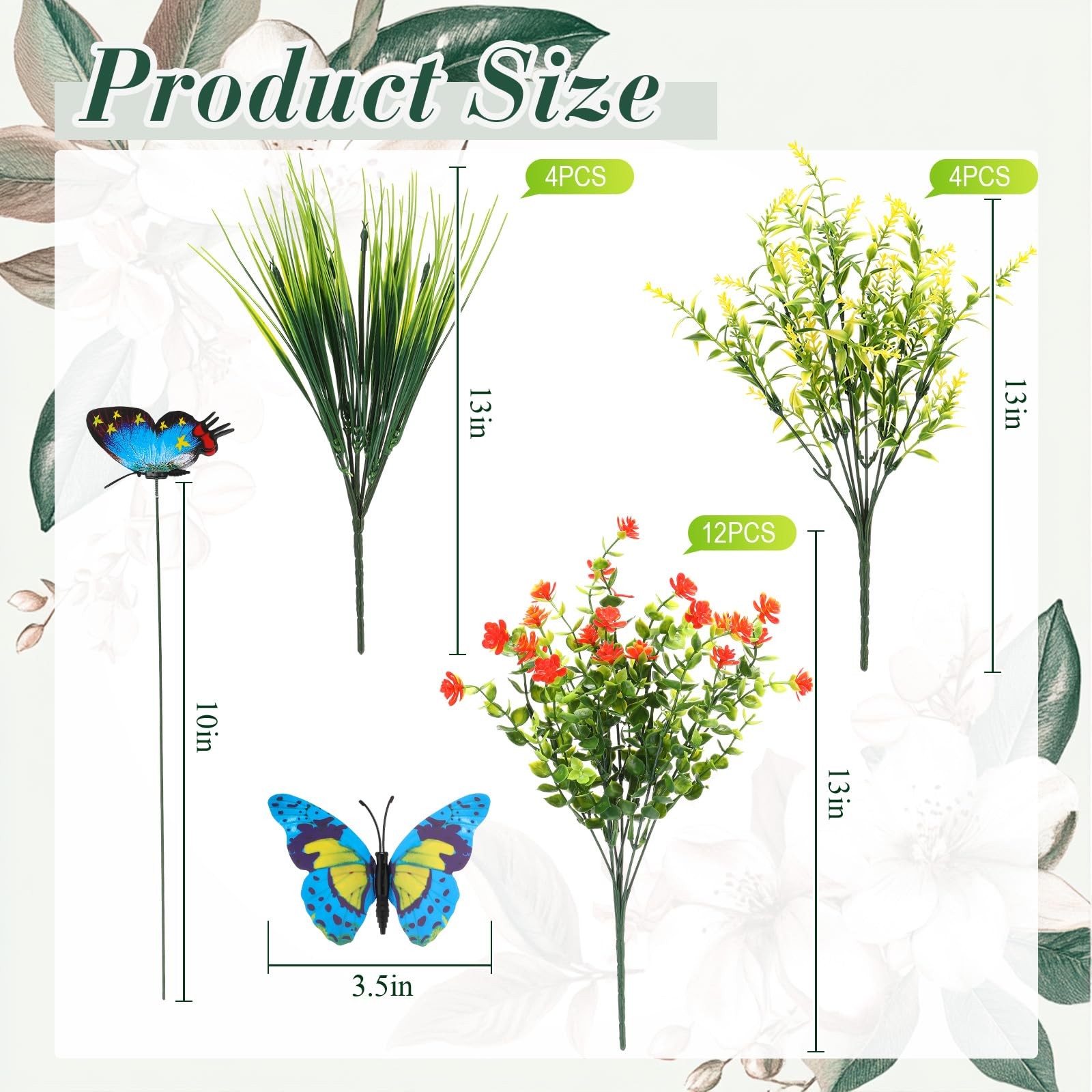 24 Pcs Artificial Flowers and 36 Pcs Butterfly Stakes UV Resistant Fake Plast…