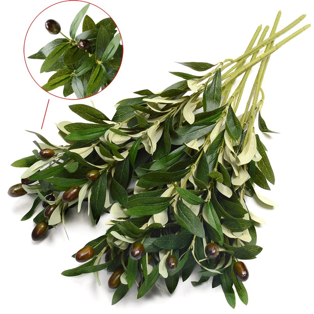 5 Pack Olive Branches Artificial Plants Greenery Stems Olive Leaves Fake Frui…