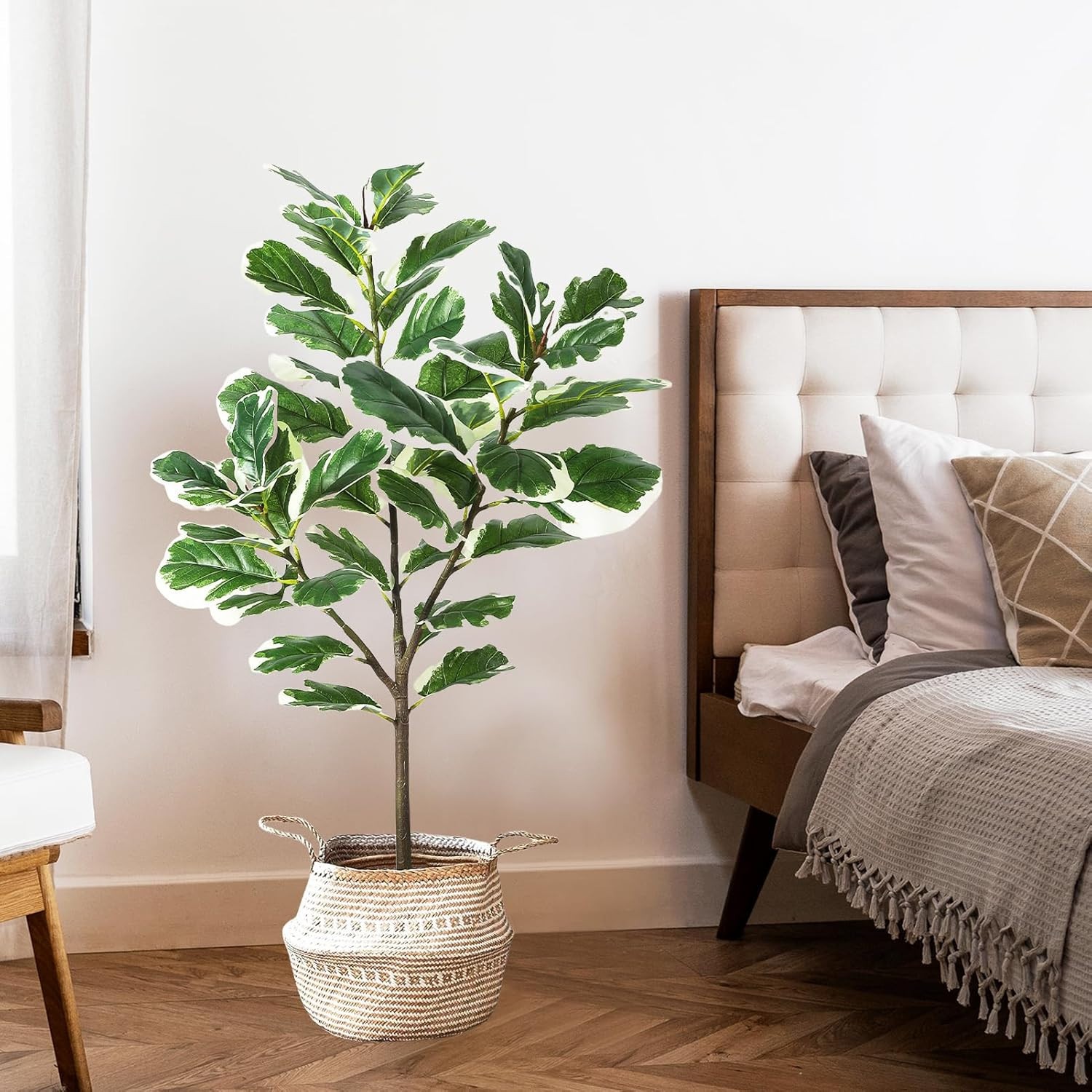4.3ft Green Artificial Ficus Tree Plant in Pot with 46 Leaves for Indoor Outdoor