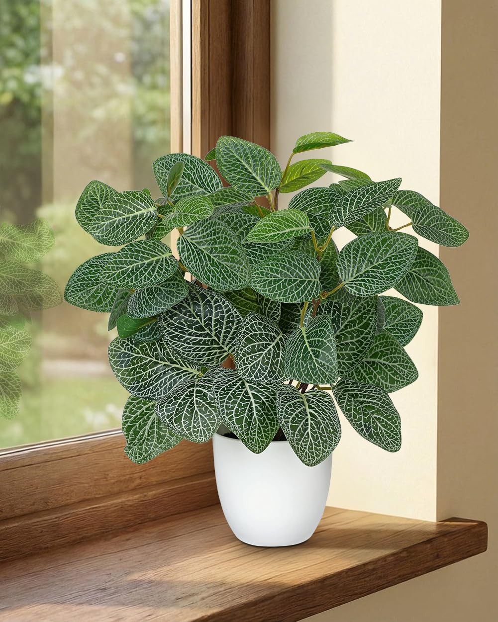 Artificial Fittonia Plants in White Pot – 15.7″ Fake Nerve Plant Indoor Silk …