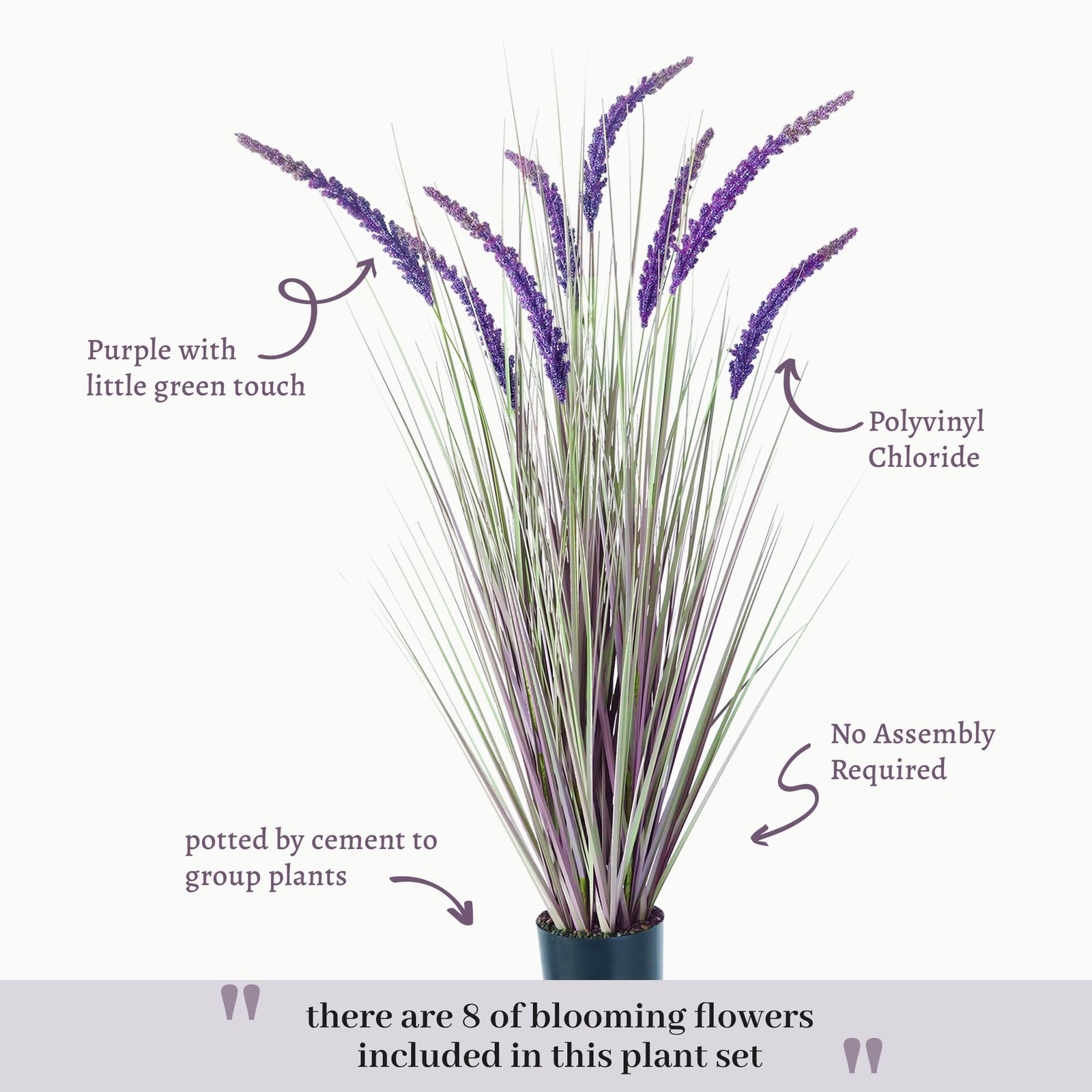 KOL 4ft 2-Pack Artificial Veronica Horsetail Reed Grass 47in Tall Faux Purple