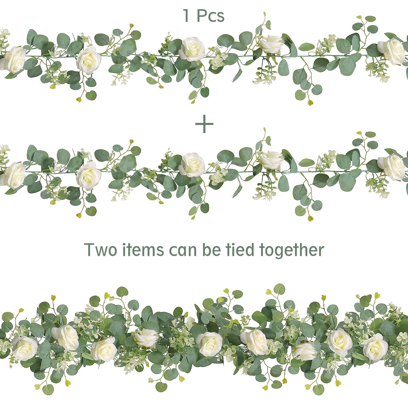2Pcs(13 Ft) Artificial Eucalyptus Flower Garland with White Rose Flowers,Faux…
