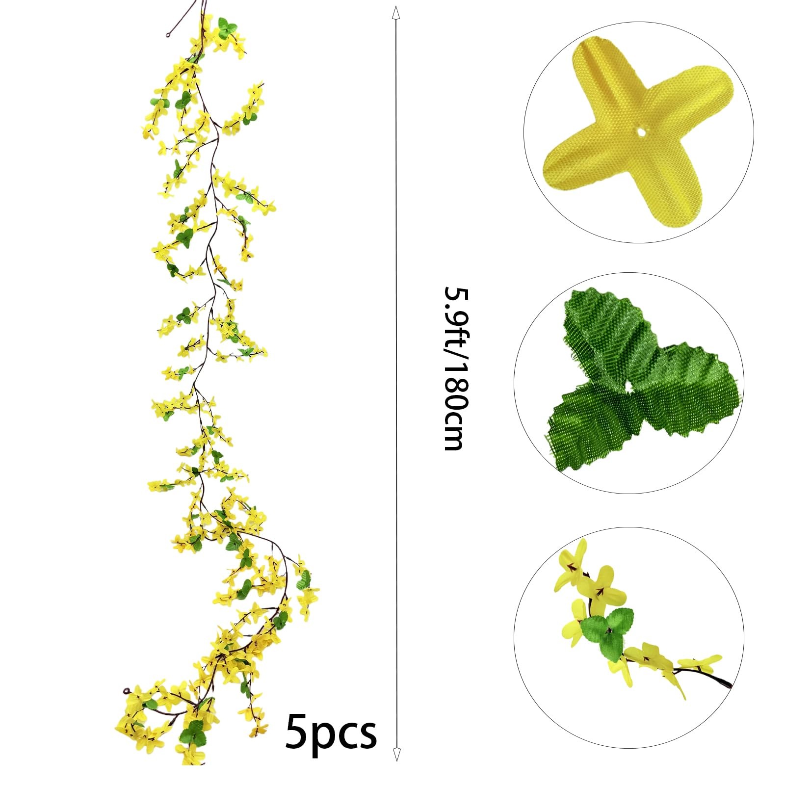 5Pcs Artificial Flowers Vine Yellow Spring Silk Flowers Garland Artificial Ja…