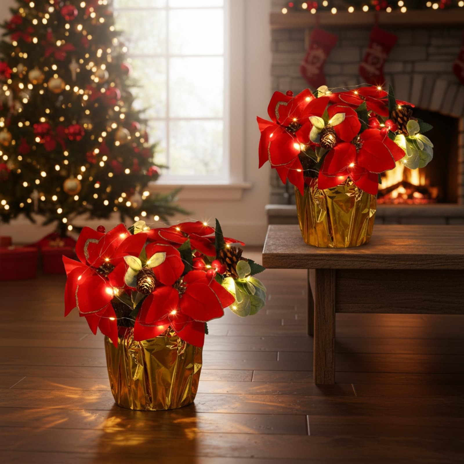 2 Packs Poinsettias Artificial Flowers for Outdoors 11” Faux Artificial Flow…