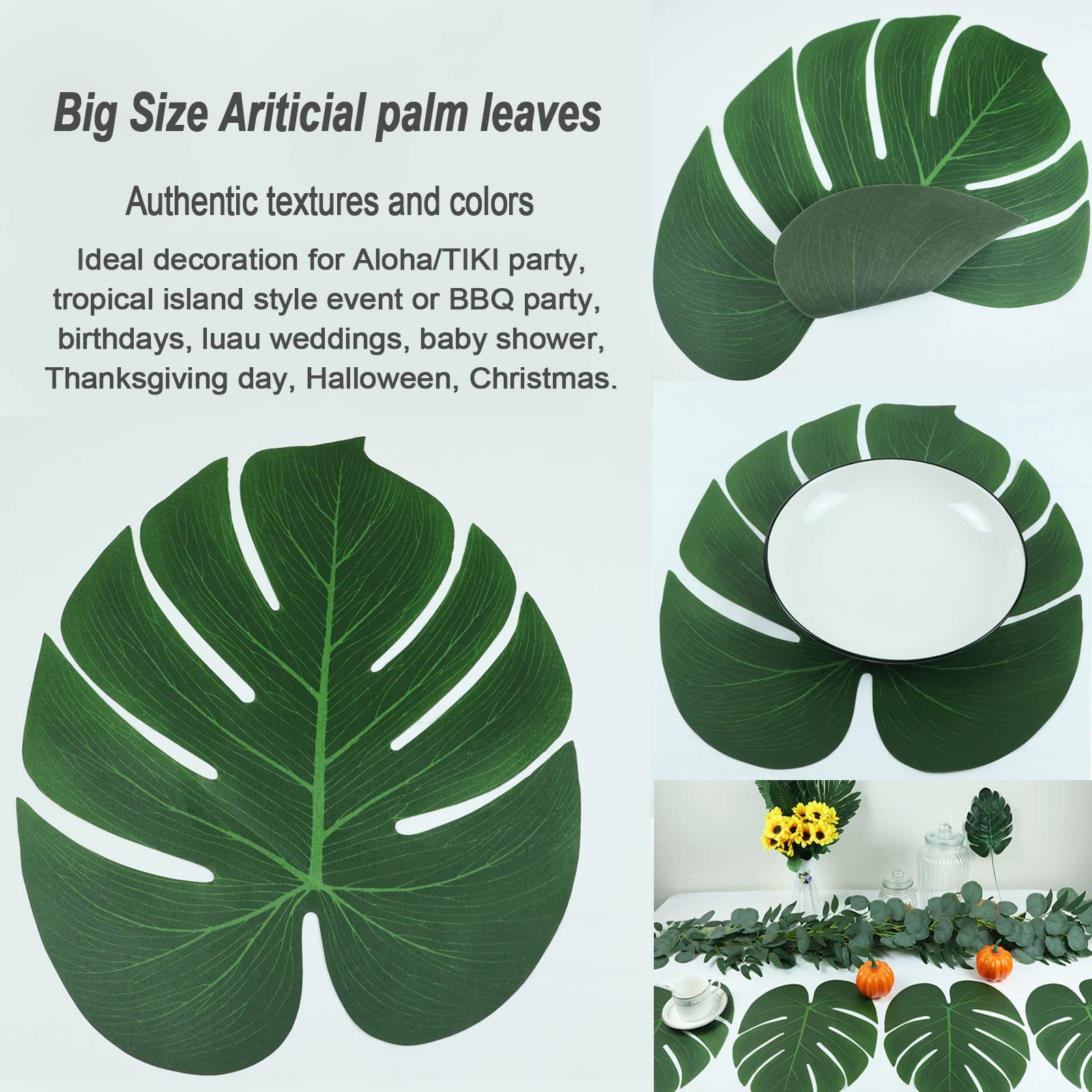 Artificial Palm Leaves 24 Pieces Large Palm Leaves for Hawaiian Luau Party Ju…