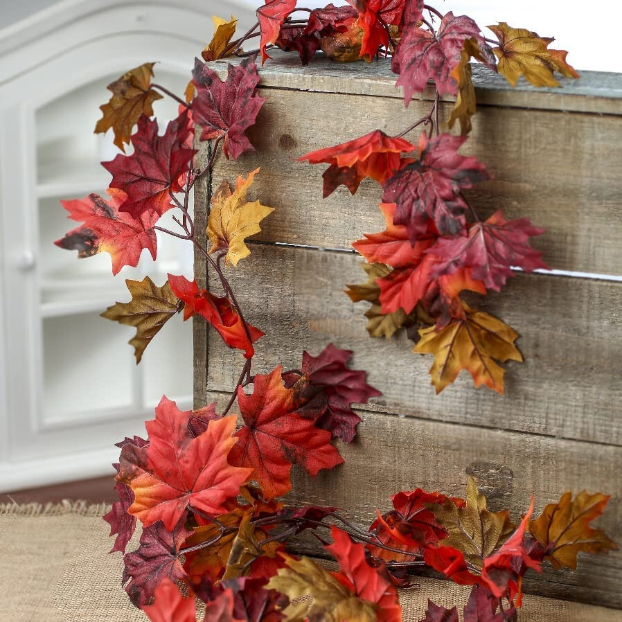 Set of 2 Autumn Artificial Silk Maple Leaf Garlands – 6 Feet, each