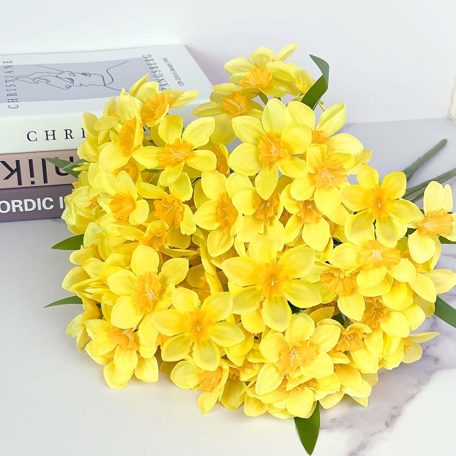 2 Bunches 120 Blooms Artificial Daffodils, 18.9”Silk Narcissus, Faux Daffodils f
