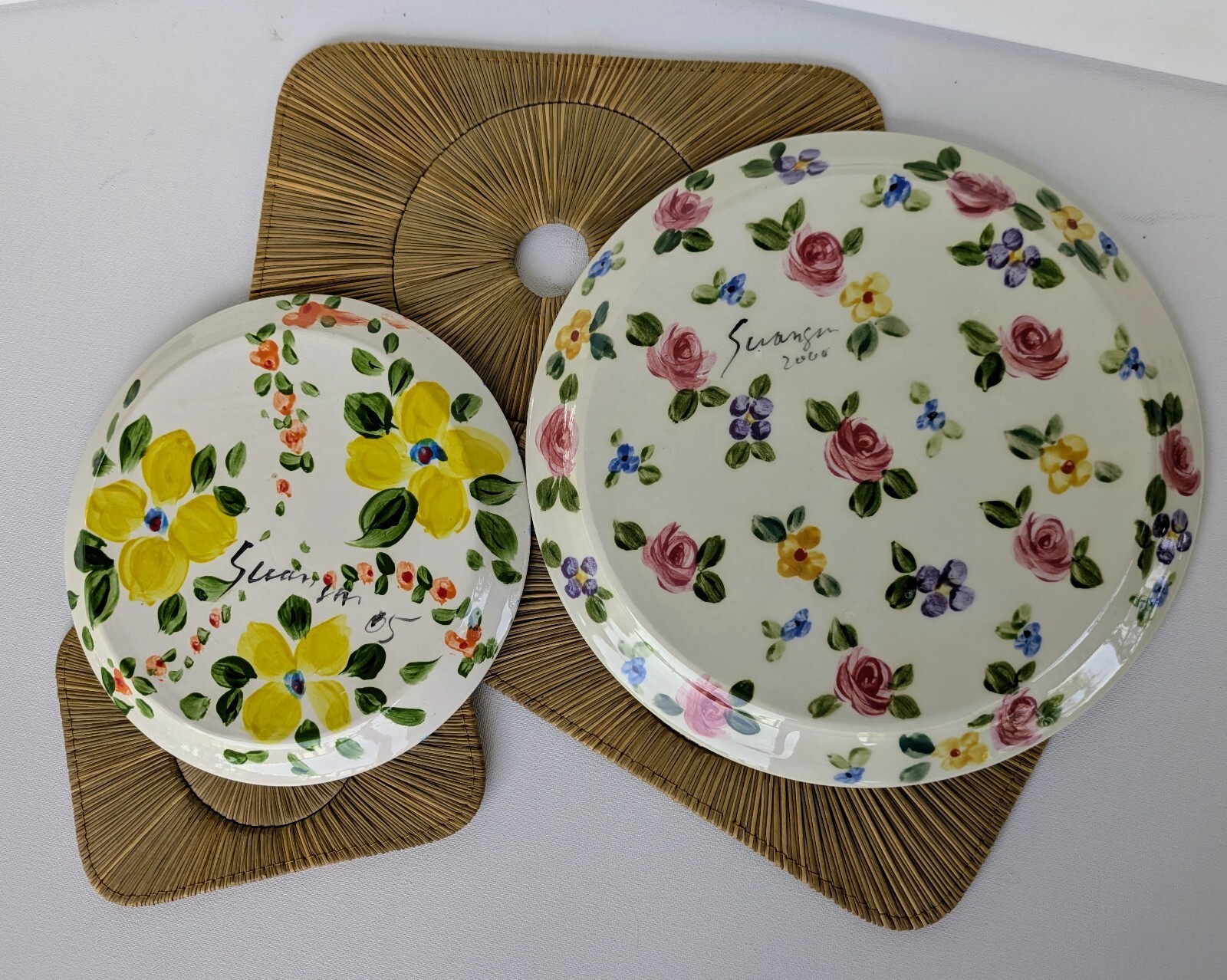 Cottagecore Handpainted Artisan Floral Plates, Y2K Vintage Decorative Plates