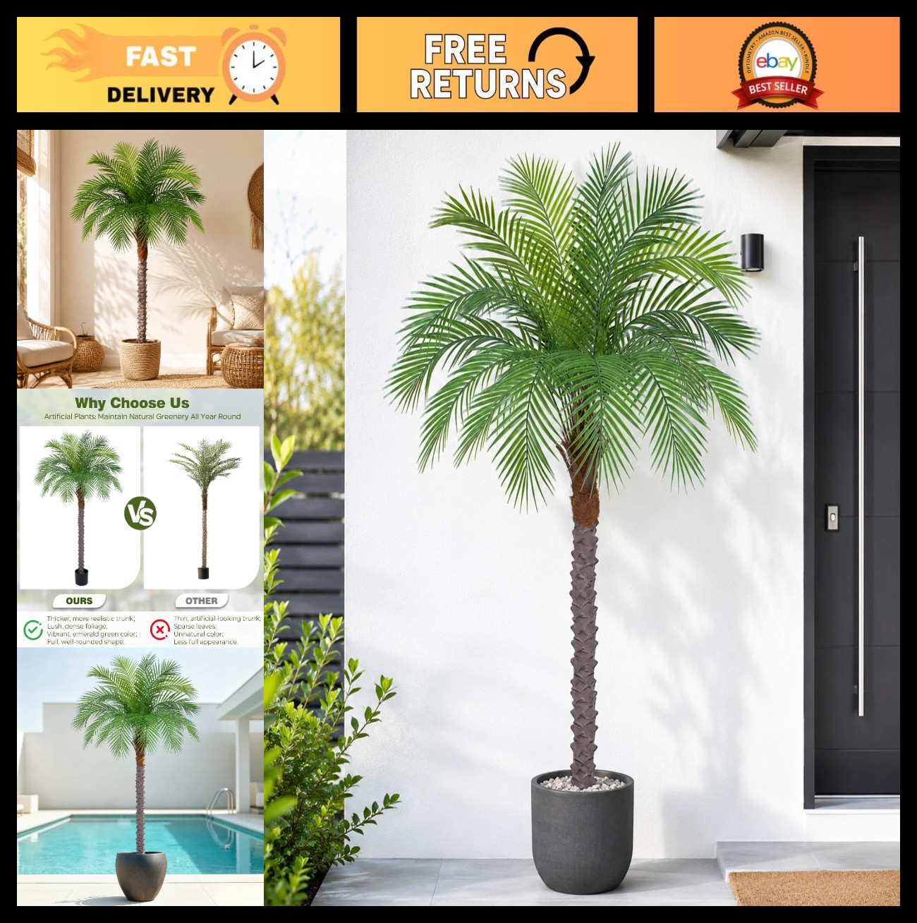 5ft Artificial Phoenix Palm Tree – Faux Coconut Silk Tropical Plant for Home, Of